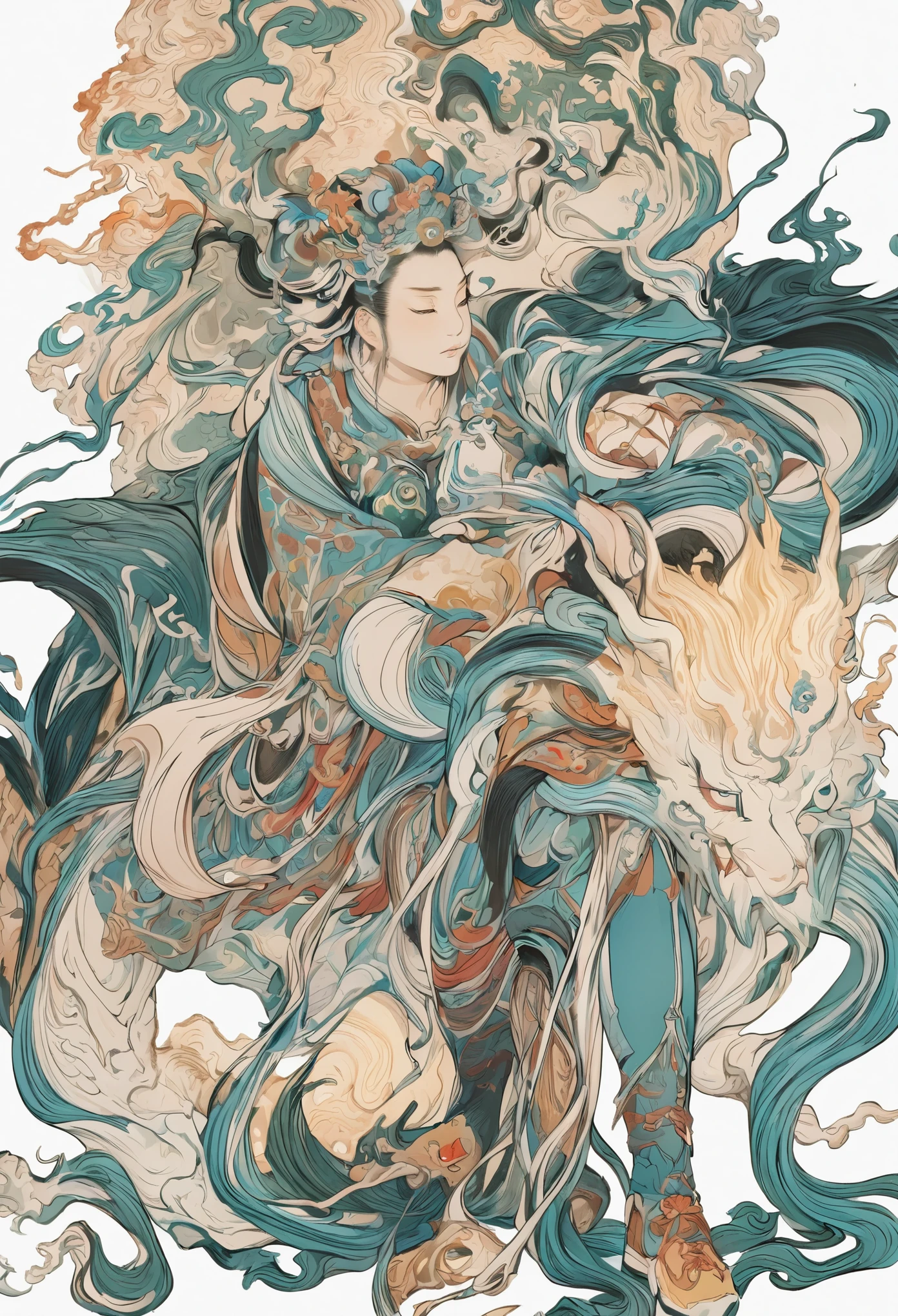 (masterpiece, best quality:1.2), yongle_style,1man,white background