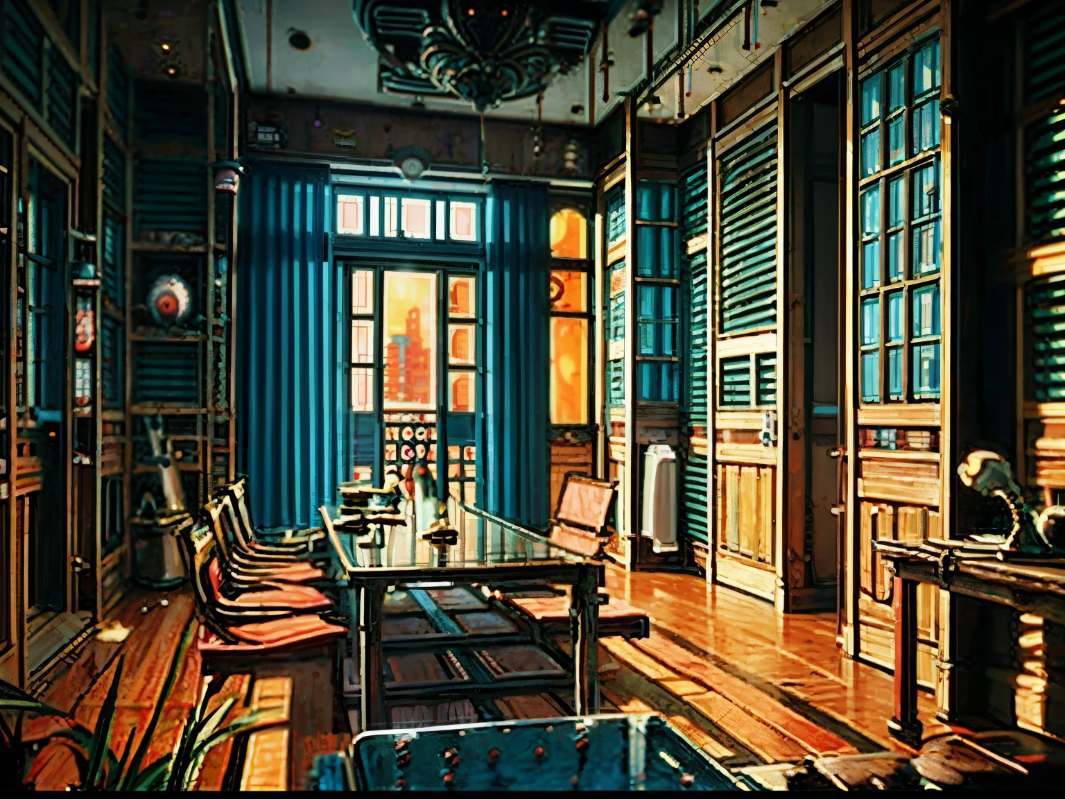 DVD screengrab from studio ghibli movie, (horror modern apartment complex:1.4), retro anime, less saturated colors, ground floor