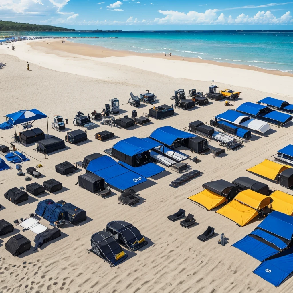 Equipment lined up on the beach