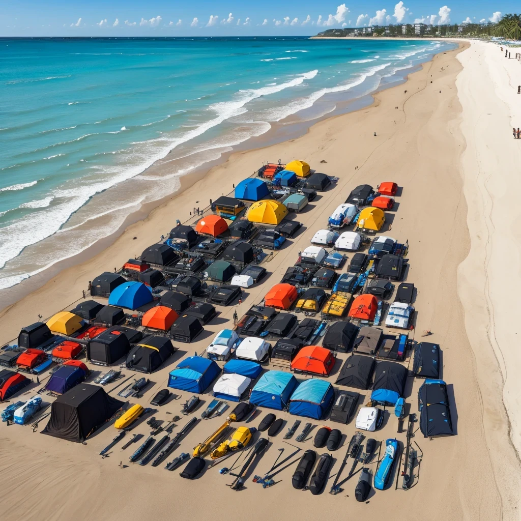 Equipment lined up on the beach