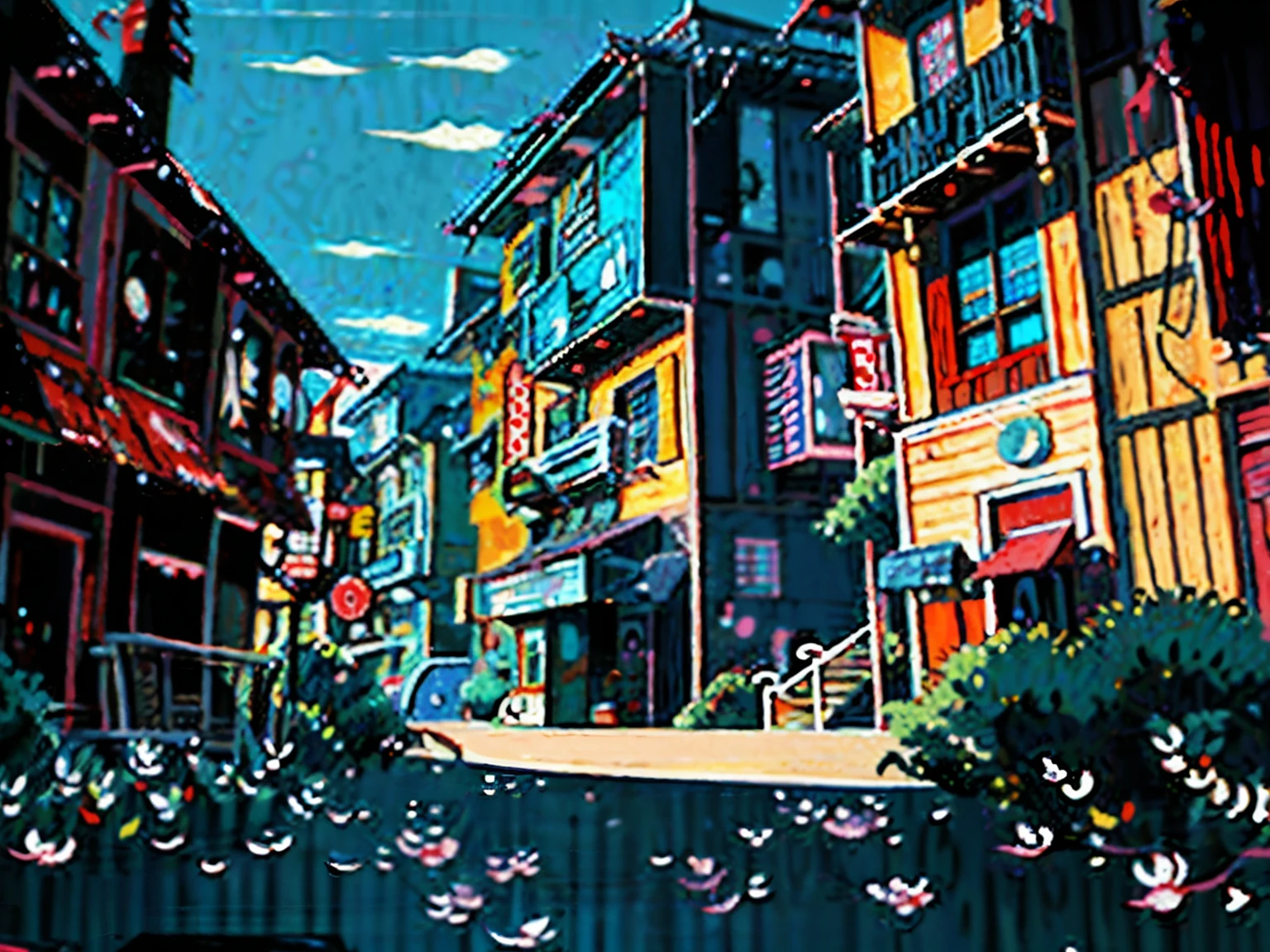 DVD screengrab from studio ghibli movie, (horror apartment complex:1.4), retro anime