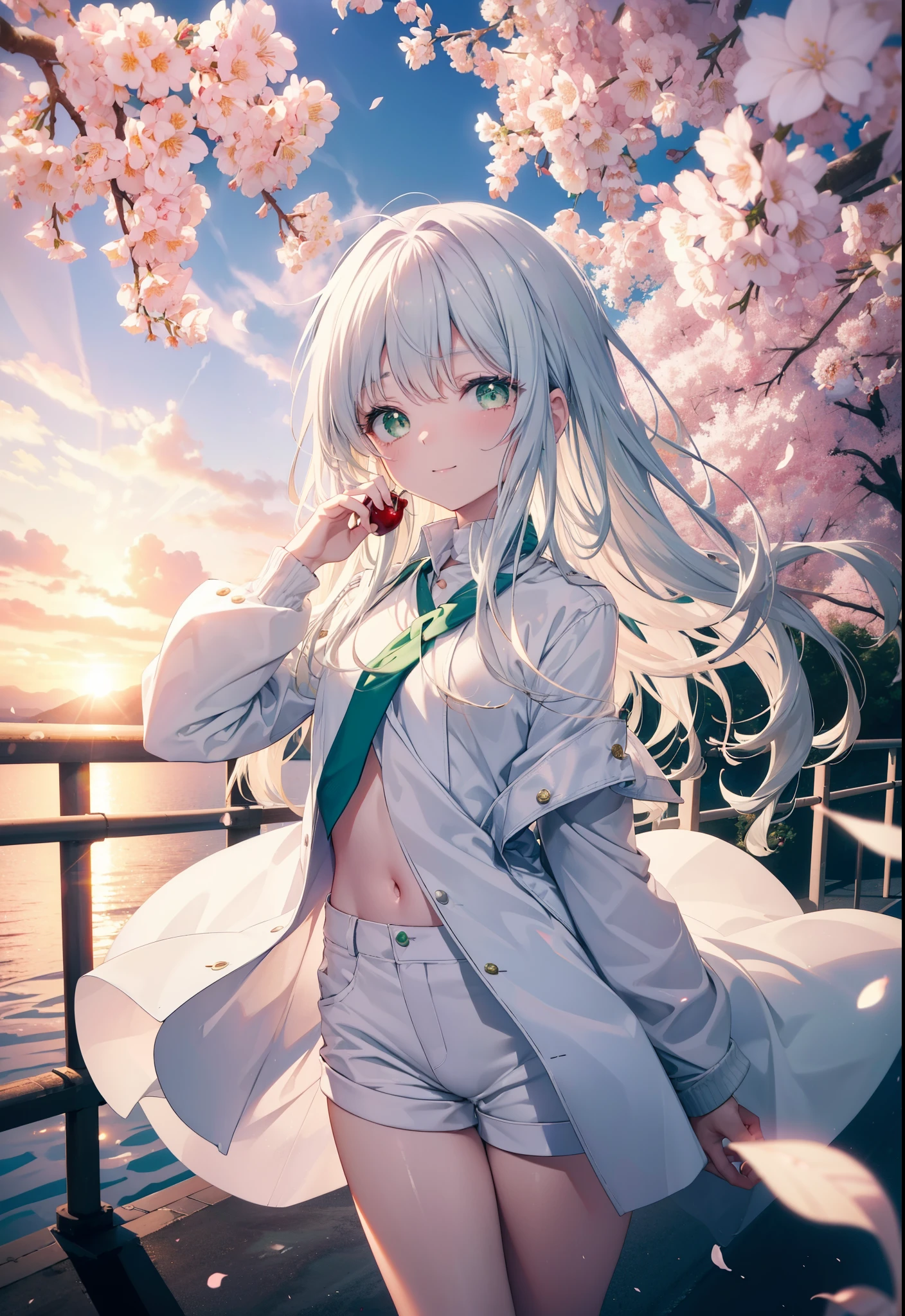 index, index, (green eyes:1.5), silver hair, long hair, (flat chest:1.2),happy smile, smile, open your mouth,White Long Hoodie,shorts,white pantyhose,Mini Boots,He has a soft serve ice cream in his right hand.,ソフトクリームを食べ歩きしているsilver hairの少女,cherry blossoms are blooming,Cherry blossoms are scattered,The cherry blossom tree-lined road is broken, looking at viewer, Upper body, whole body,
break outdoors, Destroy the park (masterpiece:1.2), highest quality, High resolution, unity 8k wallpaper, (figure:0.8), (detailed and beautiful eyes:1.6), highly detailed face, perfect lighting, Very detailed CG, (perfect hands, perfect anatomy),