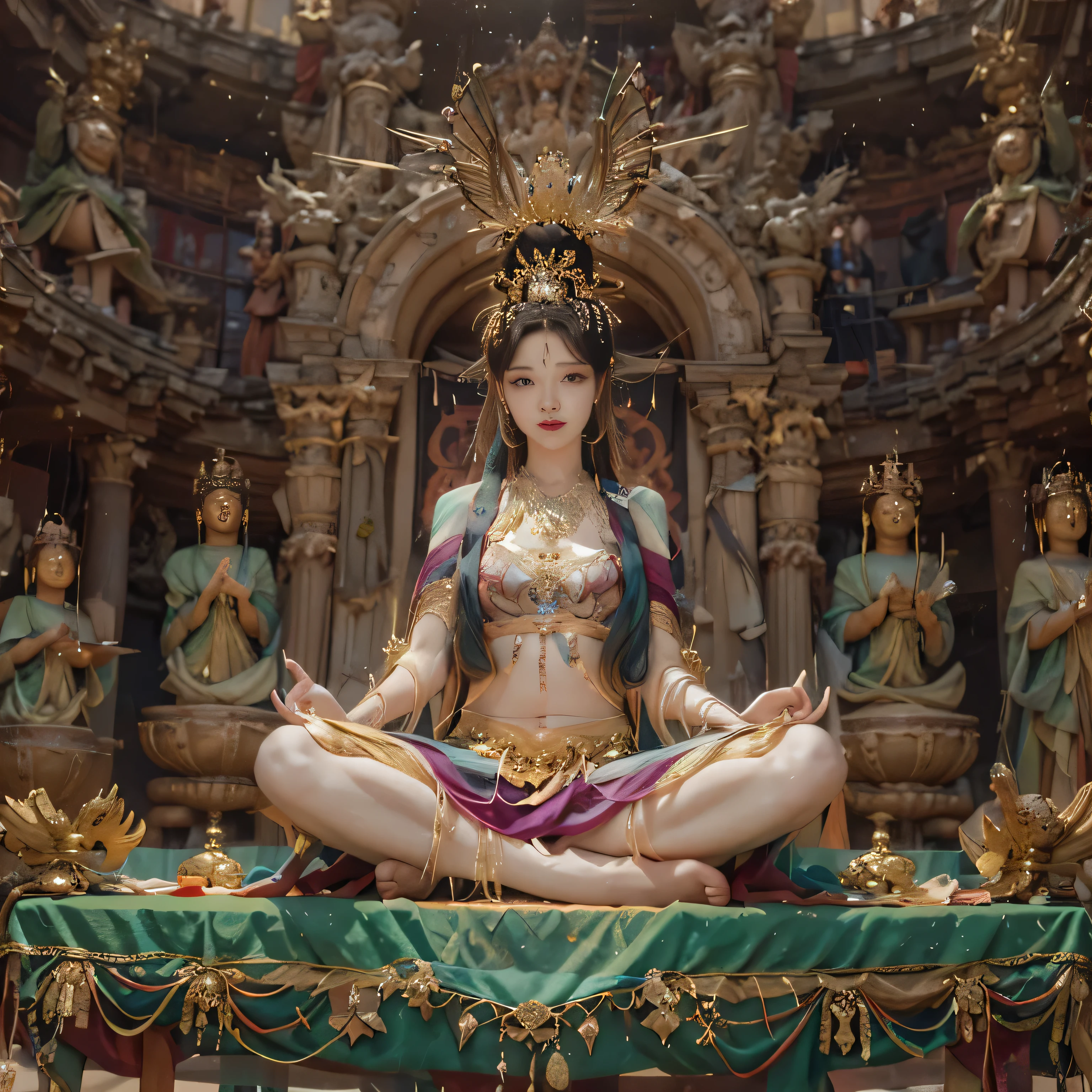 Naked female Guanyin sits cross-legged and meditates on a huge Buddhist altar,8K,Super beautiful,(Sweating all over the body)