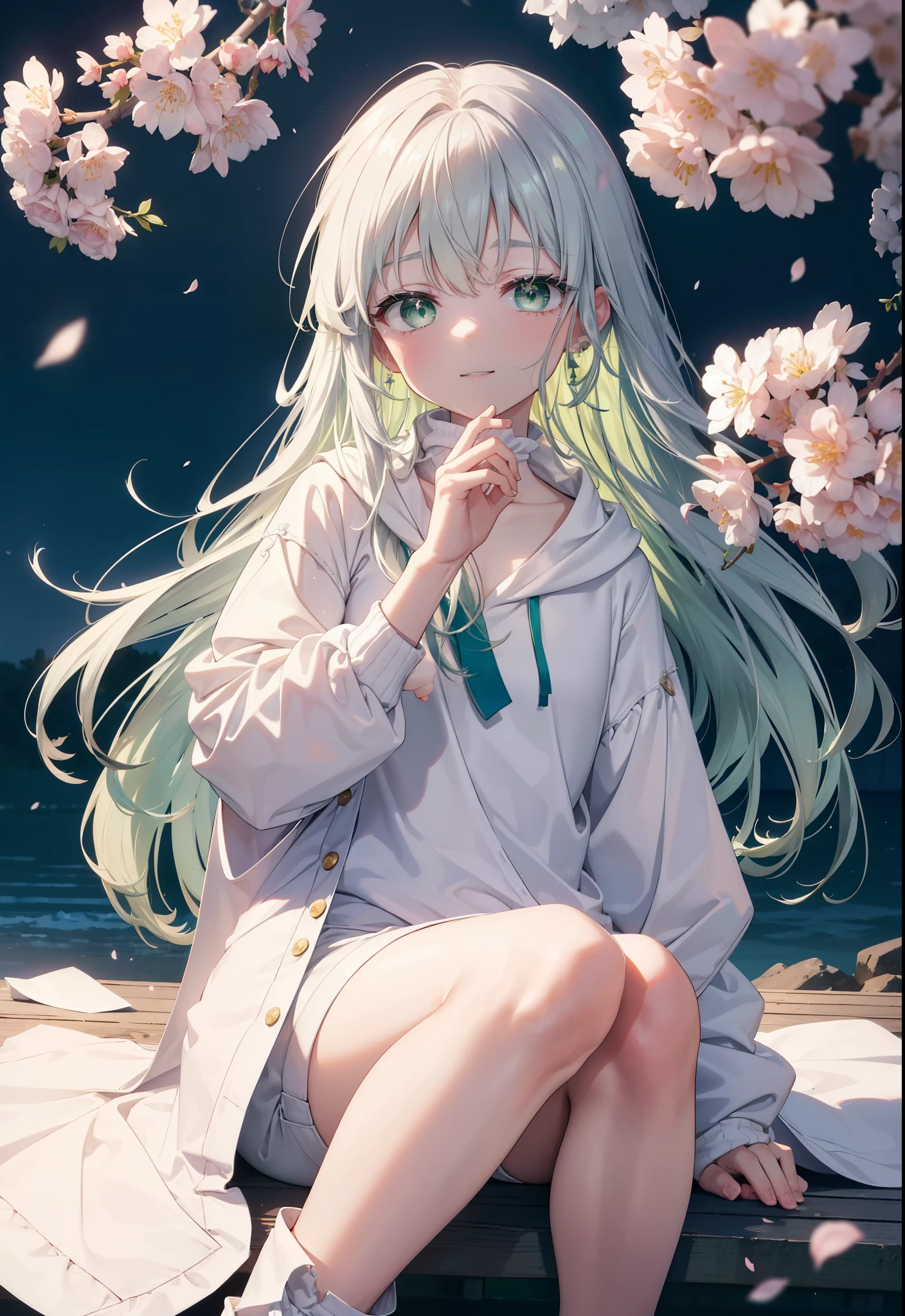 index, index, (green eyes:1.5), silver hair, long hair, (flat chest:1.2),happy smile, smile, open your mouth,White Long Hoodie,shorts,white pantyhose,Mini Boots,He has a soft serve ice cream in his right hand.,ソフトクリームを食べ歩きしているsilver hairの少女,cherry blossoms are blooming,Cherry blossoms are scattered,The cherry blossom tree-lined road is broken, looking at viewer, Upper body, whole body,
break outdoors, Destroy the park (masterpiece:1.2), highest quality, High resolution, unity 8k wallpaper, (figure:0.8), (detailed and beautiful eyes:1.6), highly detailed face, perfect lighting, Very detailed CG, (perfect hands, perfect anatomy),