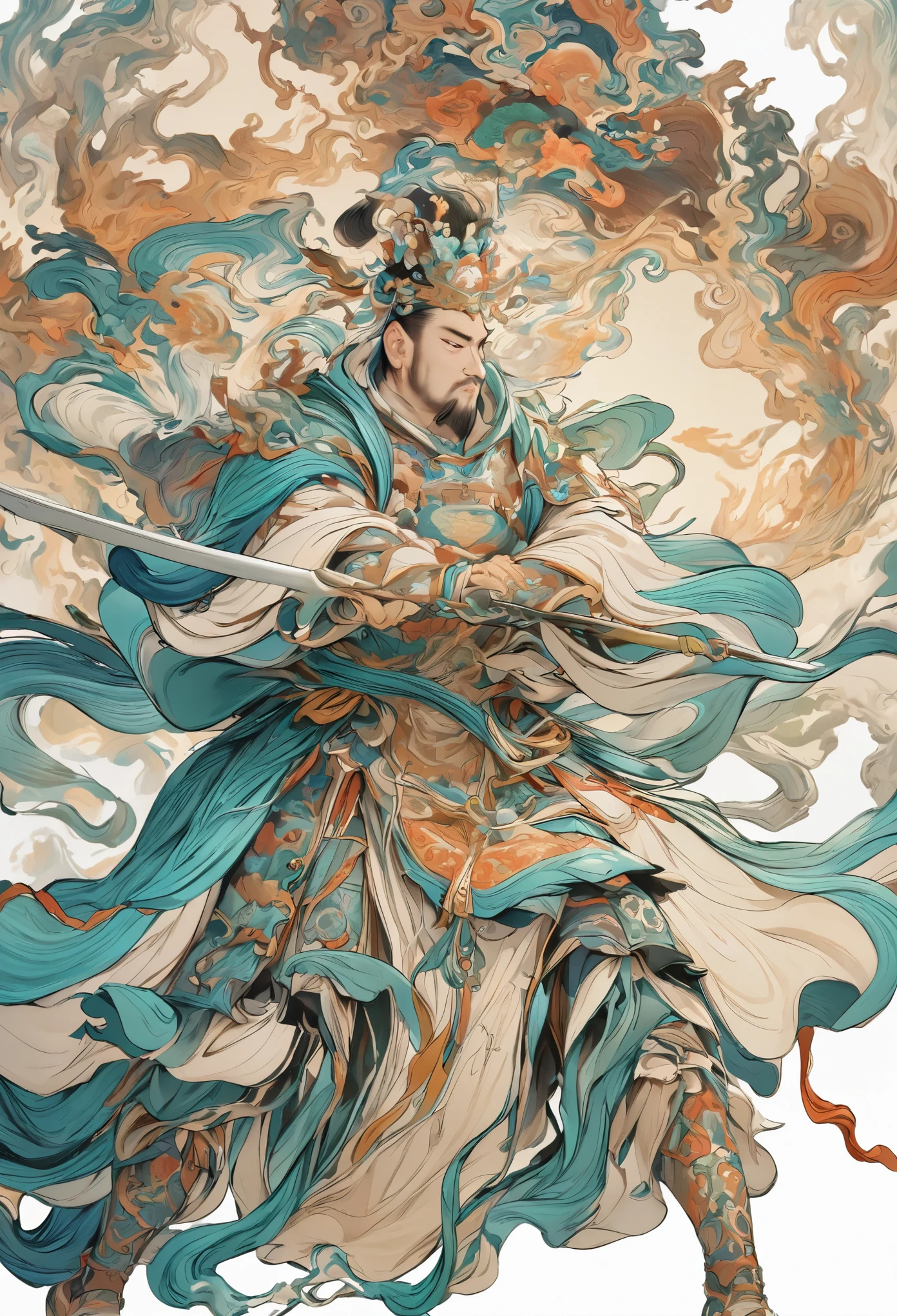 (masterpiece, best quality:1.2), yongle_style,1man,white background