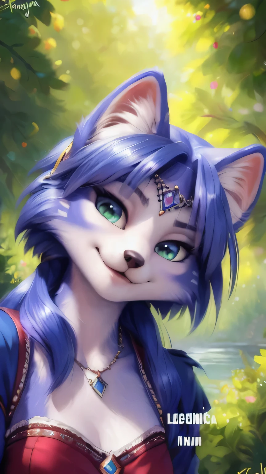 A beautiful and detailed (sweet portrait) von ((Krystal)), Sternenfuchs Krystal, Schlank, liebenswert, Green eyes, Small , bequeme Kleidung, Dekollete, Grinsen, hoch schauen, Hochgeladen E621, detailed flauschige fur, (von Fluff-Kevlar, Bayard Wu, personalami, Pino Daeni), detailliertes Gesicht, (flauschige), 1girl, Allein, kein Wasserzeichen, auf einer blumenwiese liegend
