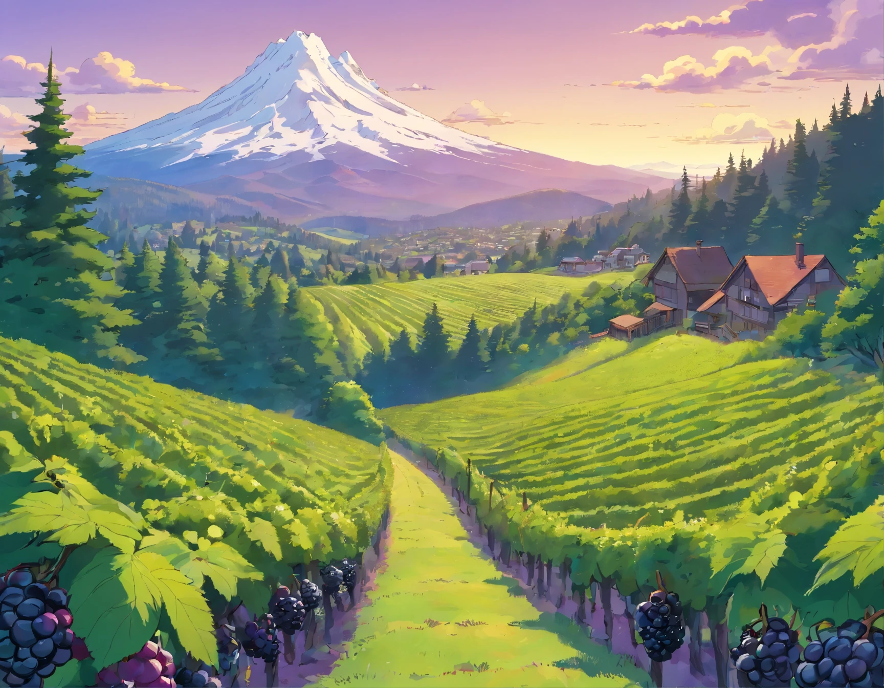 Flat lawn landscape, oregon, mt hood, blackberries, giant blakberries, blackberry wine, hills, wine