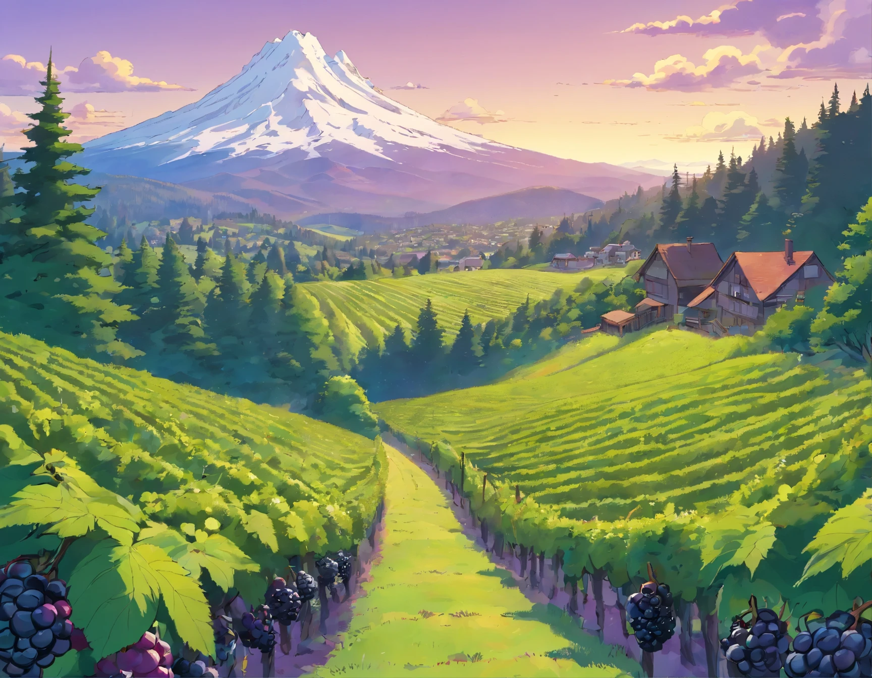 Flat lawn landscape, oregon, mt hood, blackberries, giant blakberries, blackberry wine, hills, wine