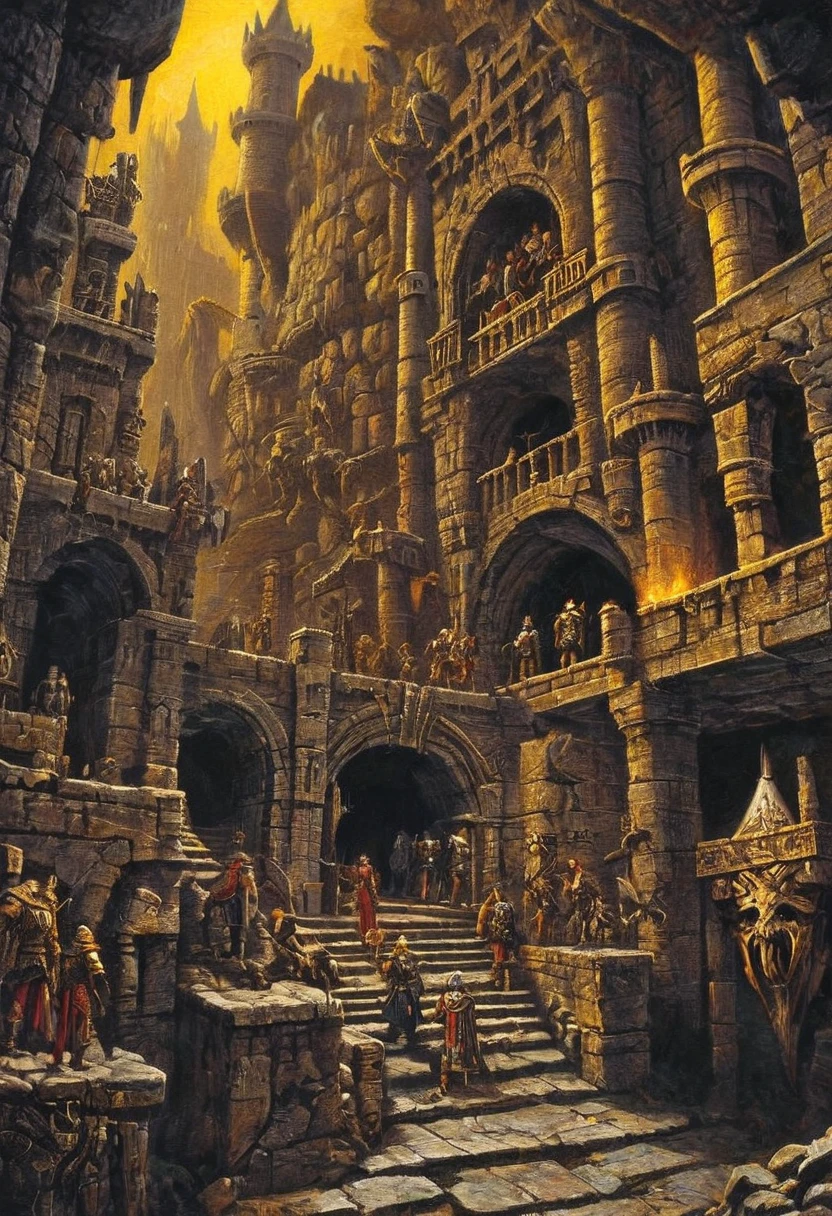 Adventurer team, underground maze, Dungeons & Dragons, dark fantasy concept art, masterpiece, best quality, perfect composition, very aesthetic, absurdres, ultra-detailed, intricate details, Professional, official art, Representative work