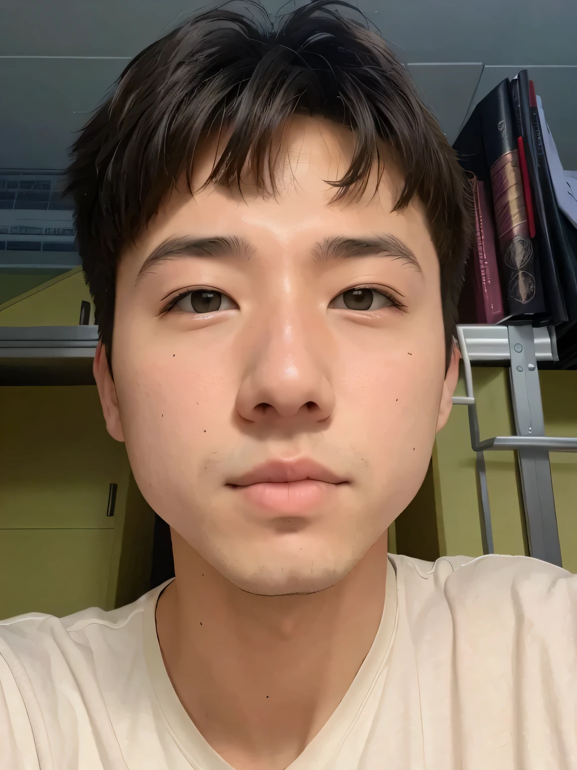 18yr old，library background，style of anime。