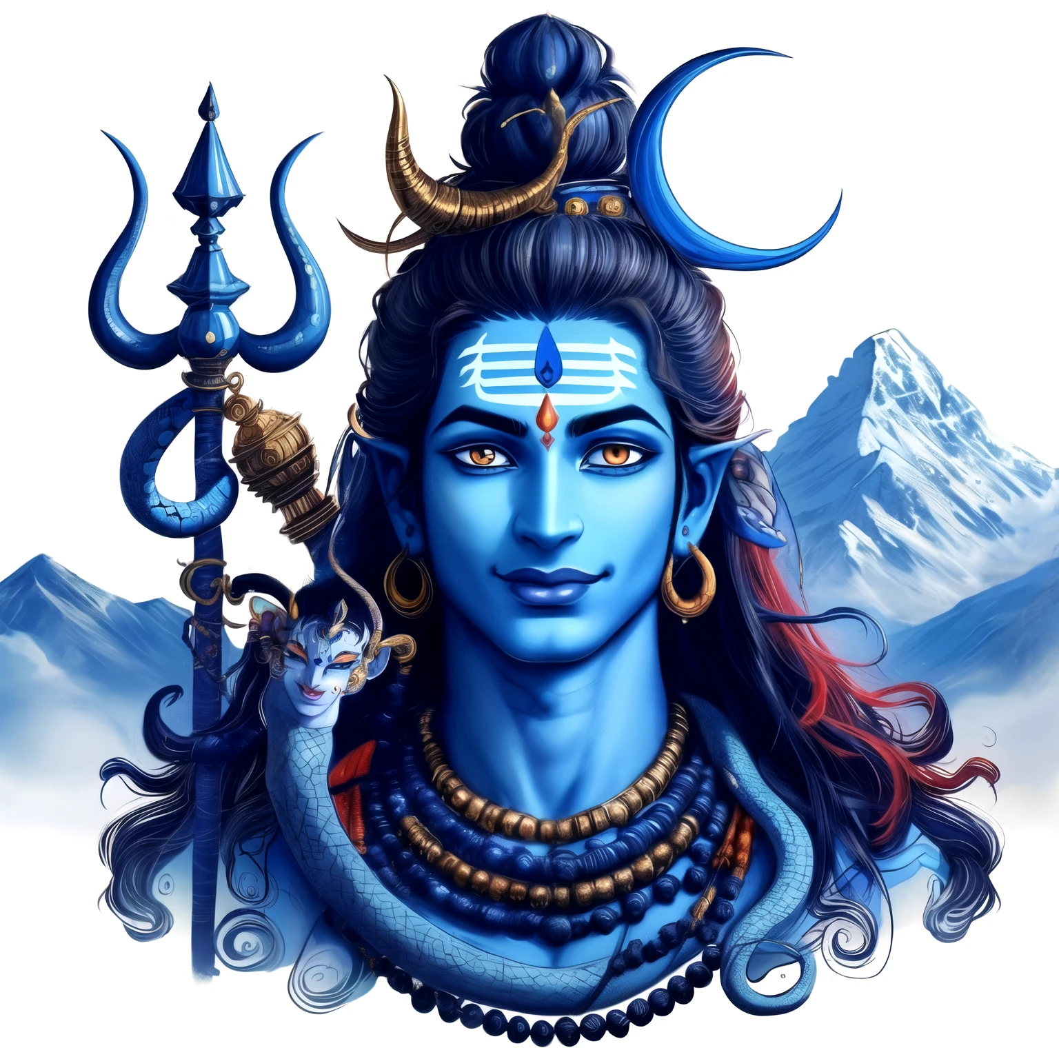a painting of a man with a snake on his head, lord shiva, god shiva the destroyer, shiva, indian god, hindu god, hinduism, inspired by Kailash Chandra Meher, avatar image, hindu gods, devainart, 😃😀😄☺🙃😉😗, cyborg hindu godbody, hindu aesthetic, with horns, samikshavad
