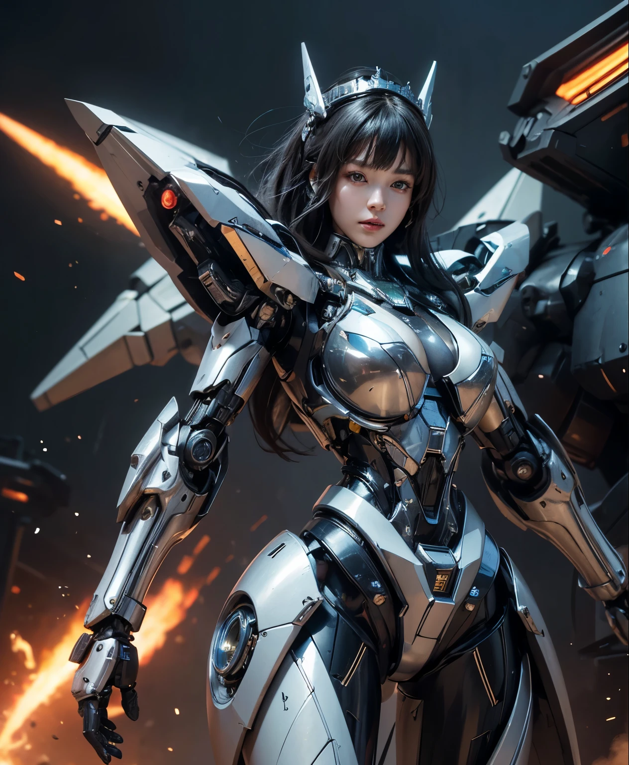 rough skin, Super detailed, advanced details, high quality, 最high quality, High resolution, 1080p, hard disk,(mecha queen),beautiful cyborg woman,Mecha cyborg girl,battle mode,Mecha body girl,She wears a futuristic mech