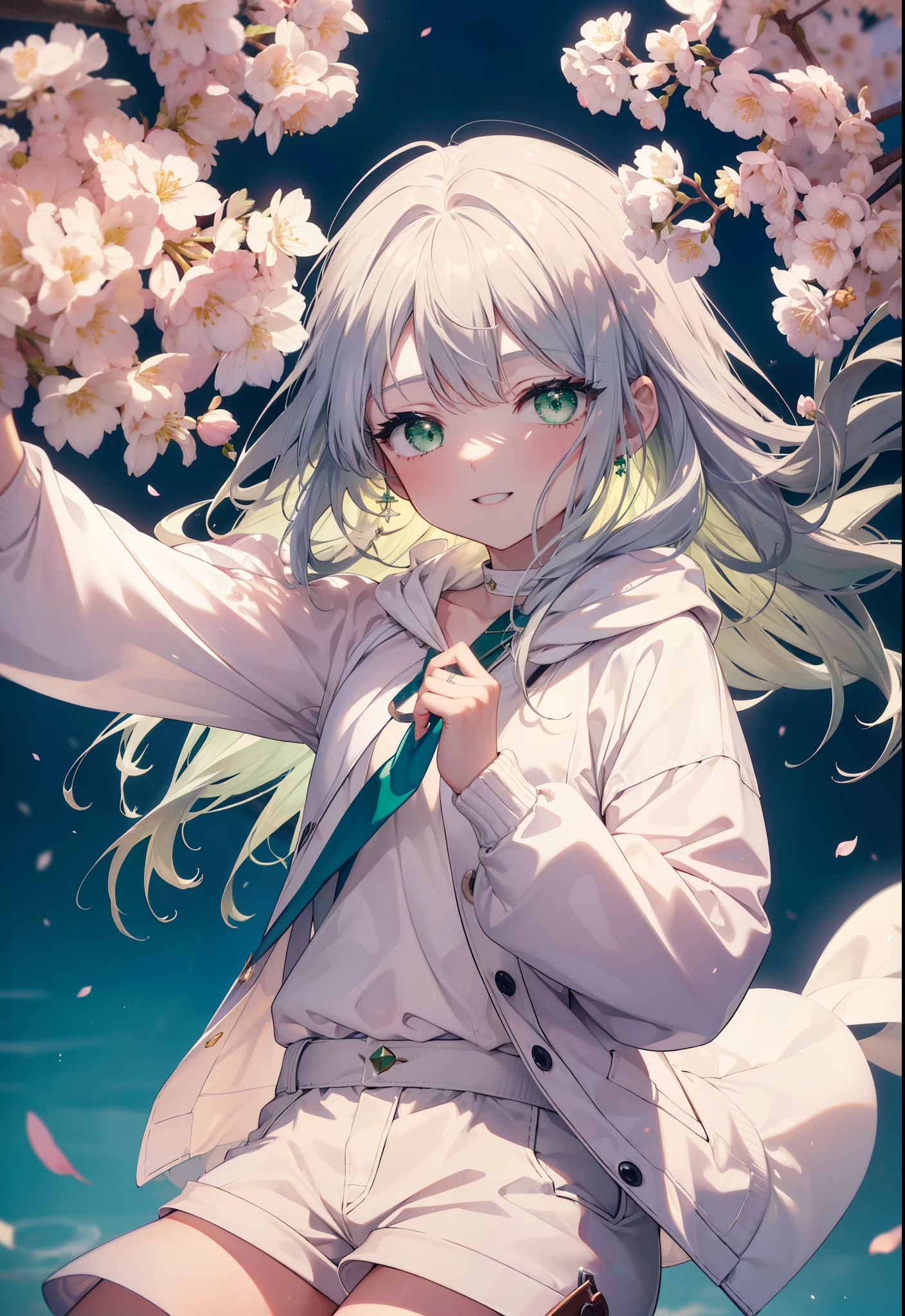 index, index, (green eyes:1.5), silver hair, long hair, (flat chest:1.2),happy smile, smile, open your mouth,White Long Hoodie,shorts,white pantyhose,Mini Boots,He has a soft serve ice cream in his right hand.,ソフトクリームを食べ歩きしているsilver hairの少女,cherry blossoms are blooming,Cherry blossoms are scattered,The cherry blossom tree-lined road is broken, looking at viewer, Upper body, whole body,
break outdoors, Destroy the park (masterpiece:1.2), highest quality, High resolution, unity 8k wallpaper, (figure:0.8), (detailed and beautiful eyes:1.6), highly detailed face, perfect lighting, Very detailed CG, (perfect hands, perfect anatomy),