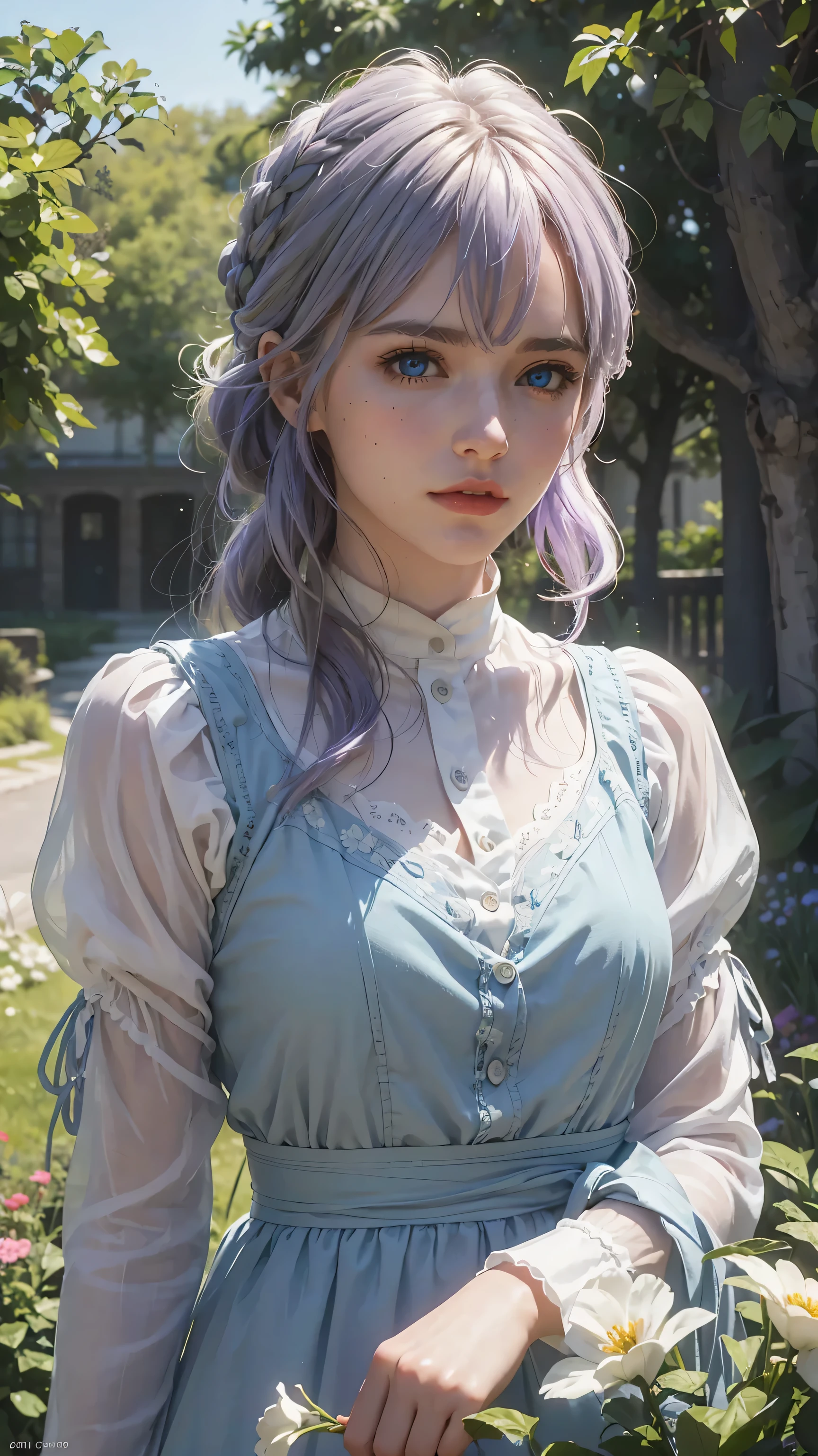 The tooltip for a given topic is as follows: "Girl with a European face, Aryan face, Silvery-purple hair, pale purple blue hair, Bright blue eyes, hair tied and falling over the right shoulder. she has a (Best Quality, 4k, 8K, hight resolution, Masterpiece:1.2) Ultra-detailed features, including realistic, Photorealistic eyes and face. The image shows a medium (Insert Material) that resembles an illustration, oil painting, or 3D rendering. Girl in garden with bright flowers and sharp focus, soft studio lighting. The overall atmosphere is calm and serene, with a touch of unearthly beauty. The color scheme is dominated by shades of black, Creating a dreamy and surreal aesthetic."