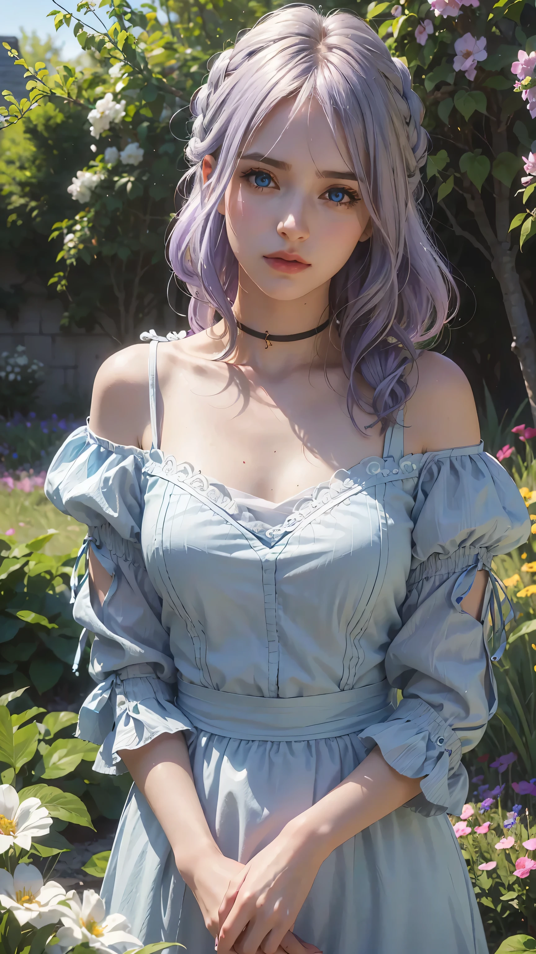 The tooltip for a given topic is as follows: "Girl with a European face, Aryan face, Silvery-purple hair, pale purple blue hair, Bright blue eyes, hair tied and falling over the right shoulder. she has a (Best Quality, 4k, 8K, hight resolution, Masterpiece:1.2) Ultra-detailed features, including realistic, Photorealistic eyes and face. The image shows a medium (Insert Material) that resembles an illustration, oil painting, or 3D rendering. Girl in garden with bright flowers and sharp focus, soft studio lighting. The overall atmosphere is calm and serene, with a touch of unearthly beauty. The color scheme is dominated by shades of black, Creating a dreamy and surreal aesthetic."
