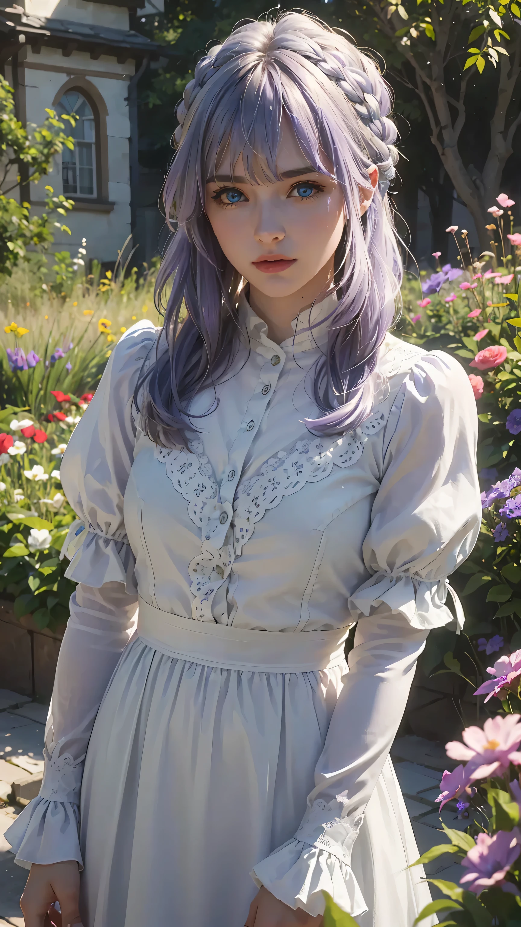 The tooltip for a given topic is as follows: "Girl with a European face, Aryan face, Silvery-purple hair, pale purple blue hair, Bright blue eyes, hair tied and falling over the right shoulder. she has a (Best Quality, 4k, 8K, hight resolution, Masterpiece:1.2) Ultra-detailed features, including realistic, Photorealistic eyes and face. The image shows a medium (Insert Material) that resembles an illustration, oil painting, or 3D rendering. Girl in garden with bright flowers and sharp focus, soft studio lighting. The overall atmosphere is calm and serene, with a touch of unearthly beauty. The color scheme is dominated by shades of black, Creating a dreamy and surreal aesthetic."