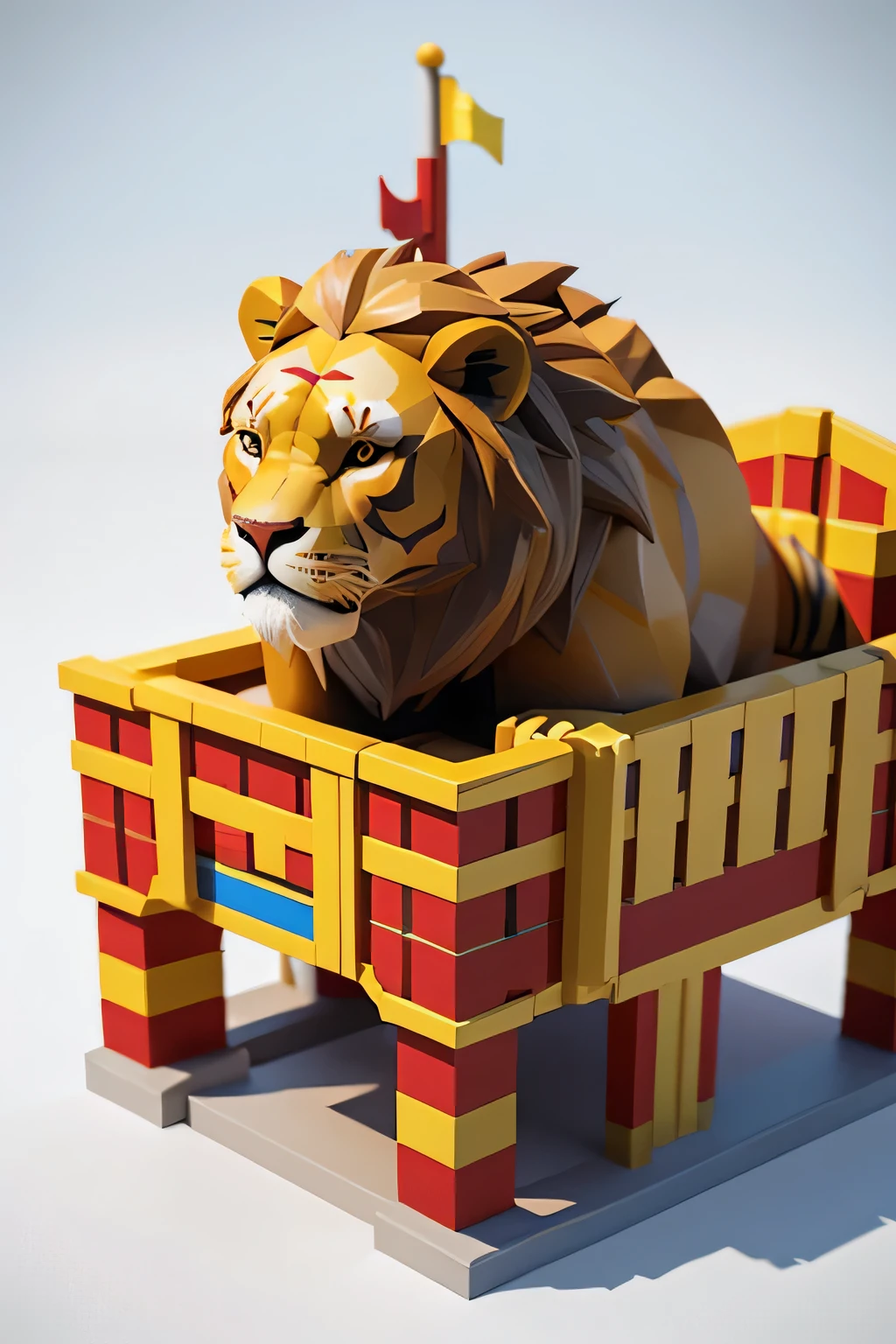 playground, circus, lion, tiger, monkey, Low poly model in game asset style, isometric, tilt-shift, 16 bit pixel art, mockup, fine glossy, white background, 3d render, oc render, best quality, 4k, ultra detailed