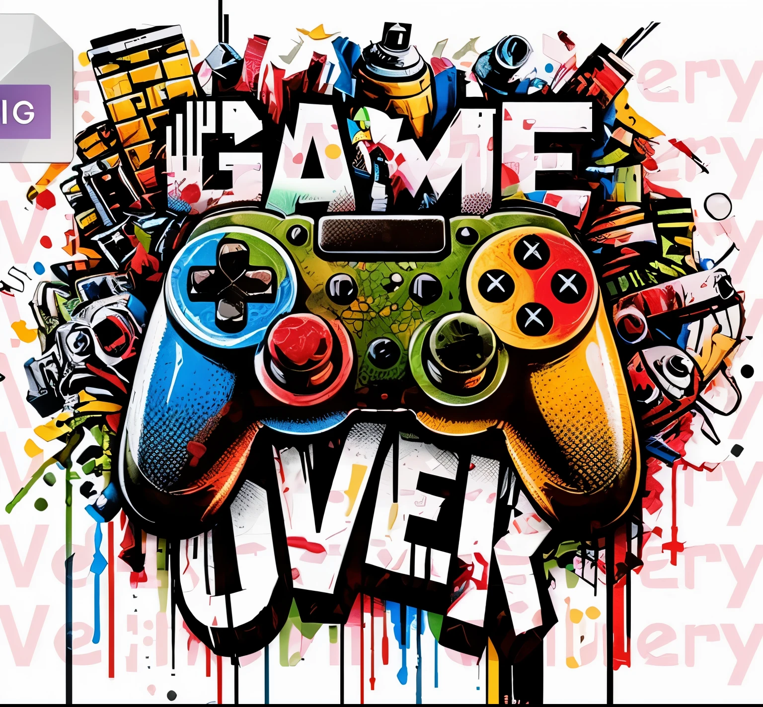 generate an image using game pad and the text game over