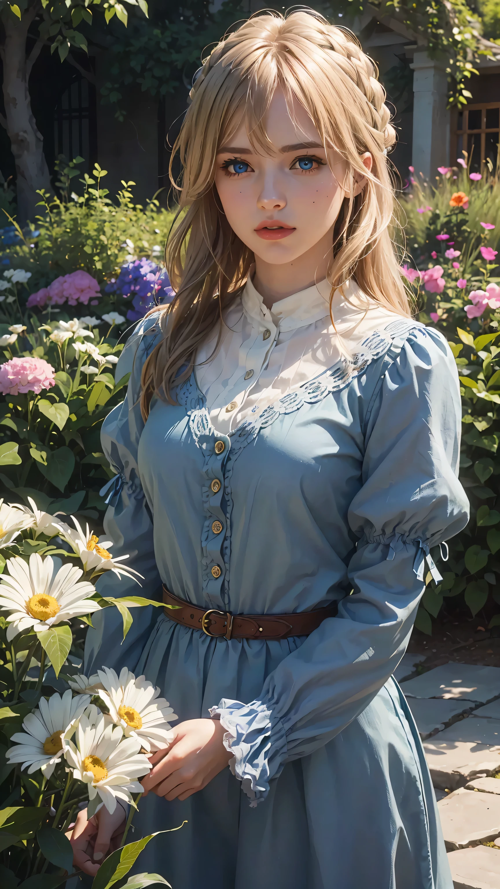The tooltip for a given topic is as follows: "Girl with a European face, Aryan face, Violet, 1girll, Solo, view the viewer, Blue eyes, Blonde hair, (Best Quality, 4k, 8K, hight resolution, Masterpiece:1.2) Ultra-detailed features, including realistic, Photorealistic eyes and face. The image shows a medium (Insert Material) that resembles an illustration, oil painting, or 3D rendering. Girl in garden with bright flowers and sharp focus, soft studio lighting. The overall atmosphere is calm and serene, with a touch of unearthly beauty. The color scheme is dominated by shades of black, Creating a dreamy and surreal aesthetic."