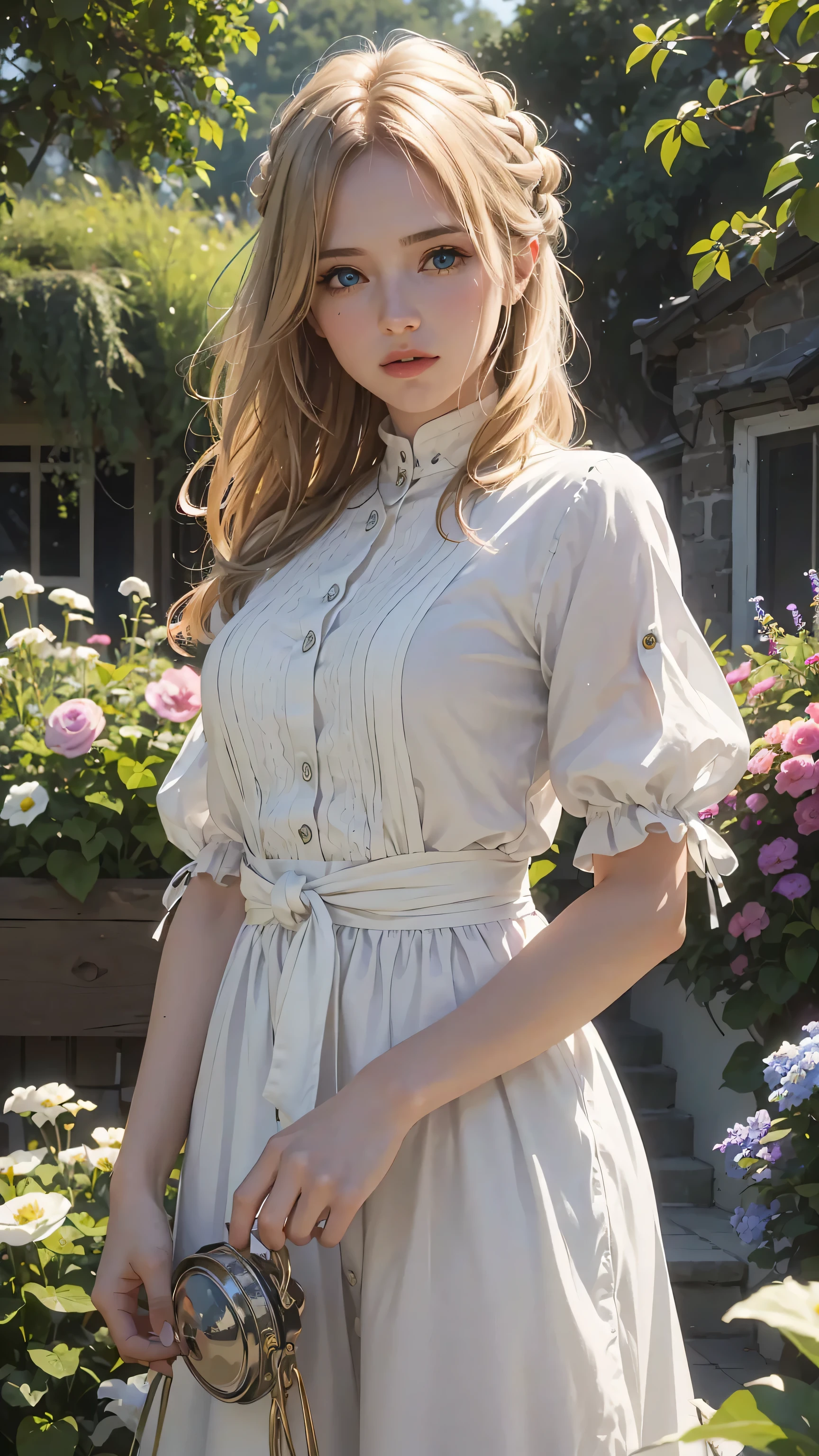 The tooltip for a given topic is as follows: "Girl with a European face, Aryan face, Violet, 1girll, Solo, view the viewer, Blue eyes, Blonde hair, (Best Quality, 4k, 8K, hight resolution, Masterpiece:1.2) Ultra-detailed features, including realistic, Photorealistic eyes and face. The image shows a medium (Insert Material) that resembles an illustration, oil painting, or 3D rendering. Girl in garden with bright flowers and sharp focus, soft studio lighting. The overall atmosphere is calm and serene, with a touch of unearthly beauty. The color scheme is dominated by shades of black, Creating a dreamy and surreal aesthetic."