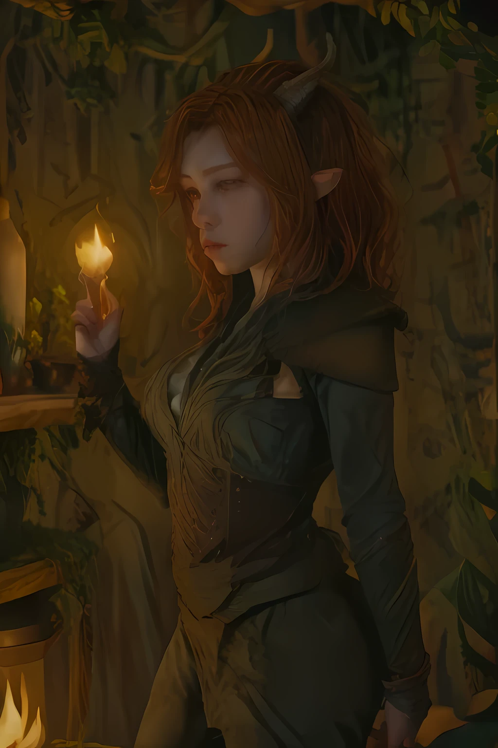 thedruid, a woman,  masterpiece, best quality, very aesthetic, absurdres, in Dungeon, dramatic lighting