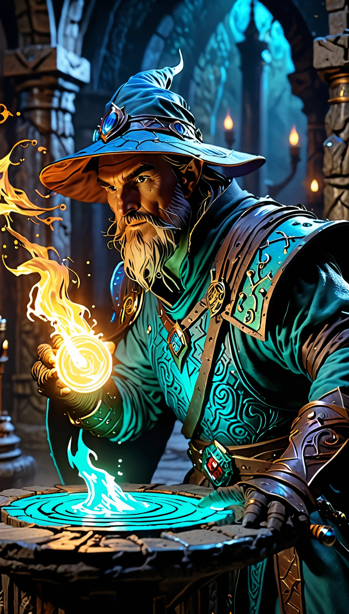 Flat coating,Dungeons and Dragons,Mage close-up,Glowing special effects,8k,masterpiece,high quality