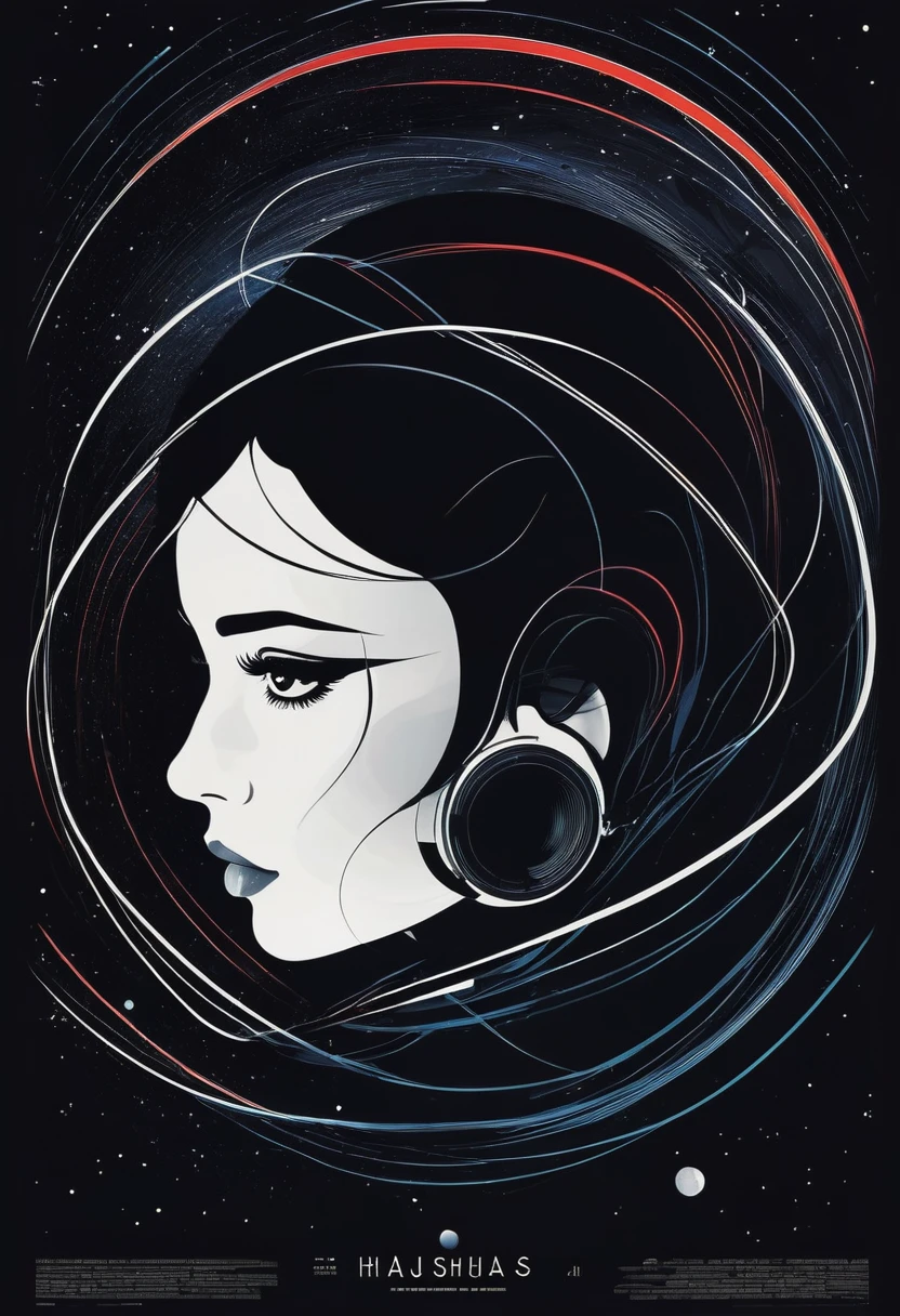 masterpiece, best quality, 1girl, space thriller movie poster, Bauhaus, shapes, lines, abstract