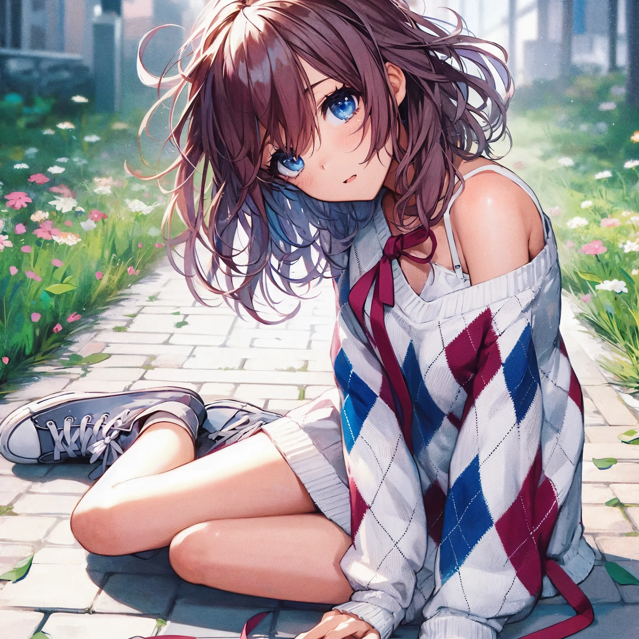 anime girl sitting on the ground with her legs crossed, anime style 4 k, cute anime girl, anime visual of a cute girl, anime girl, 4k anime wallpaper, anime wallpaper 4 k, anime wallpaper 4k, anime art wallpaper 4 k, anime art wallpaper 4k, young anime girl, beautiful anime girl, anime art wallpaper 8 kdetailed drawn beautiful eyes, detailed large beautiful breast