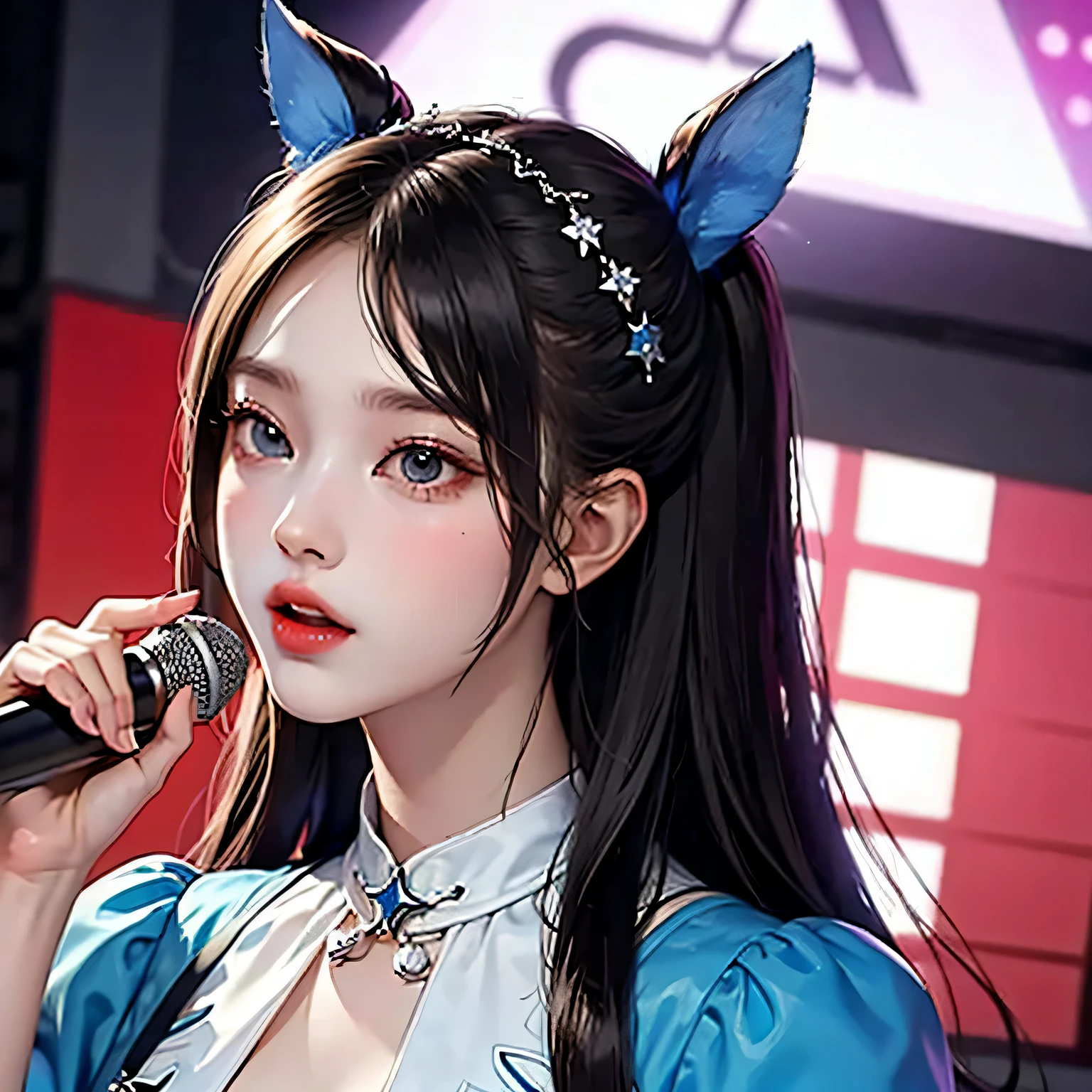 Alice Synthesis Thirty, star, sing, perfect face, beautiful proportions, Hold the microphone to your mouth, one person