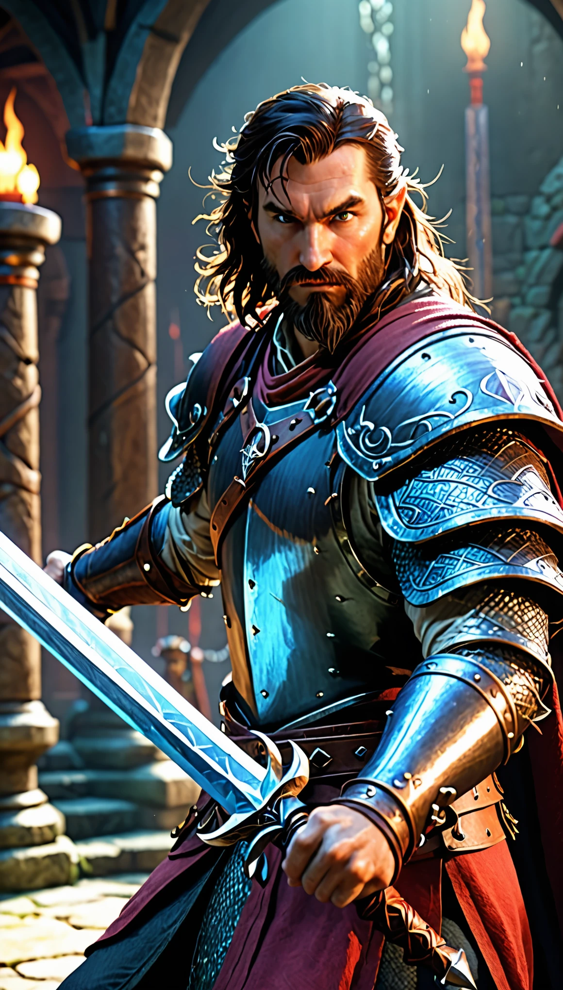 Dungeons and Dragons，Warrior close-up，Great sword，First-person perspective，rich and colorful，depth of field，Overclocked renderer，movie lighting，Ultra-fine，super detailed，CG art，