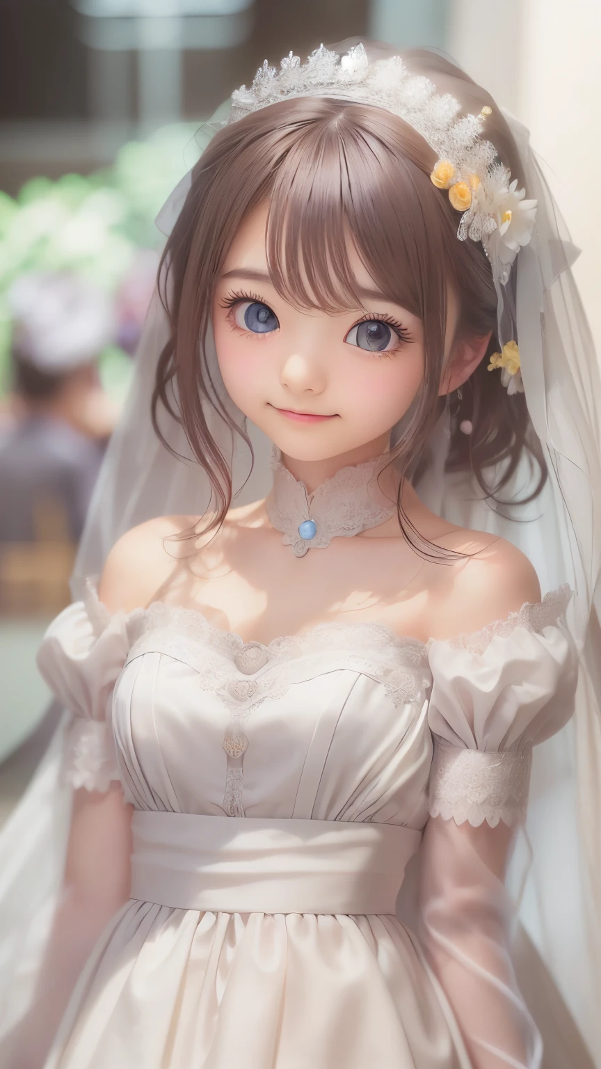 ((sfw: 1.4)), ((detailed face, cute face,brown eye)), ((professional photography)), ((wedding dress, smile, 1 Girl)), Ultra High Resolution, (Realistic: 1.4), RAW Photo, Best Quality, (Photorealistic Stick), Focus, Soft Light, ((15 years old)), ((Japanese)), (( (young face))), (surface), (depth of field), masterpiece, (realistic), woman, bangs, ((1 girl))