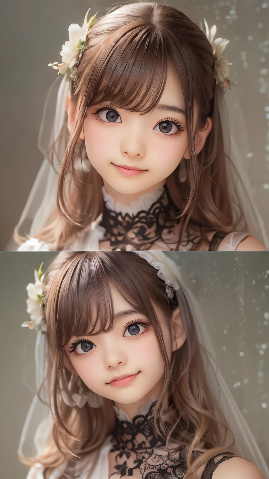 ((sfw: 1.4)), ((detailed face, cute face,brown eye)), ((professional photography)), ((wedding dress,  smile, 1 Girl)), Ultra High Resolution, (Realistic: 1.4), RAW Photo, Best Quality, (Photorealistic Stick), Focus, Soft Light, ((15 years old)), ((Japanese)), (( (young face))), (surface), (depth of field), masterpiece, (realistic), woman, bangs, ((1 girl))