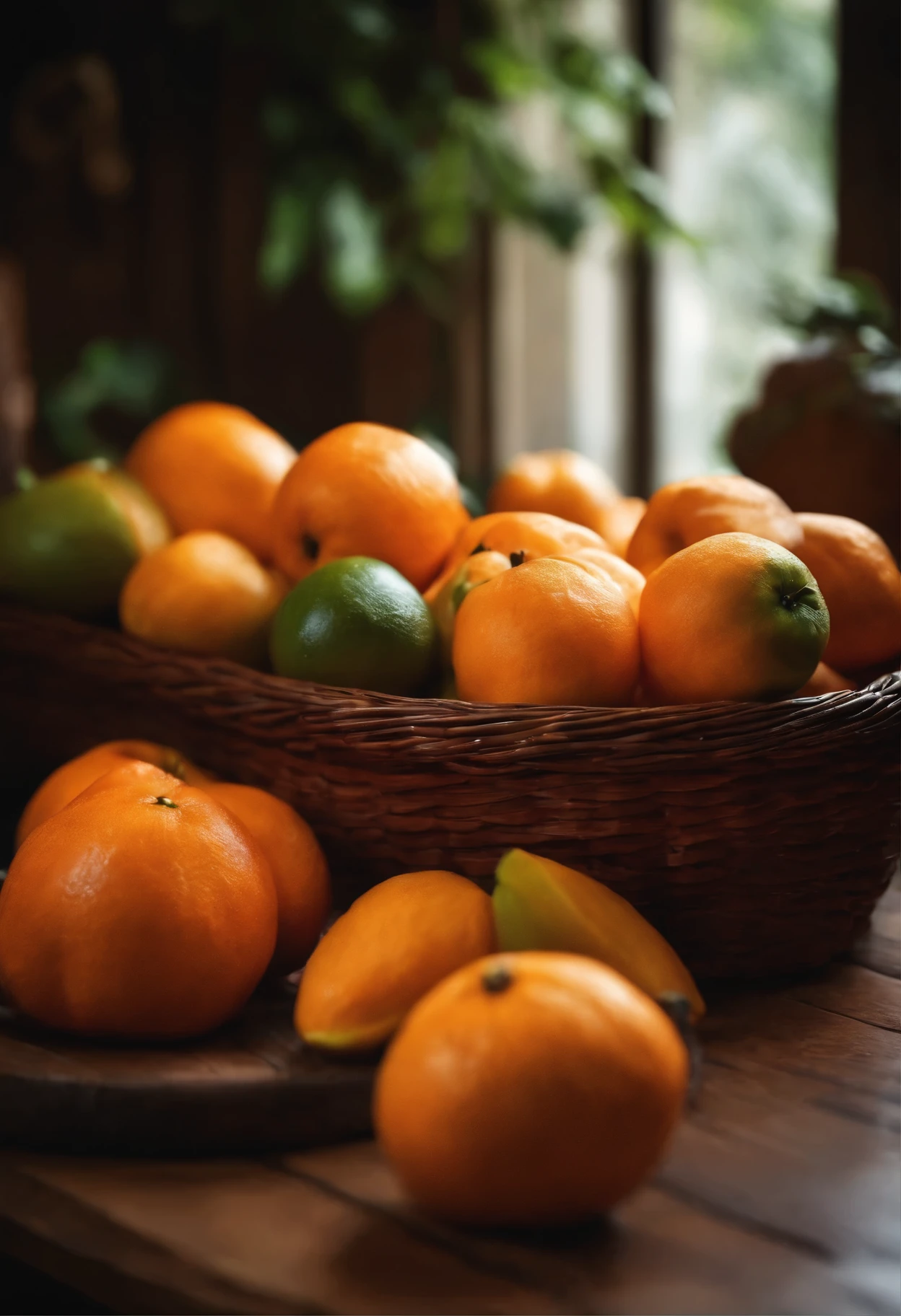 Laranjas em uma mesa de madeira 
