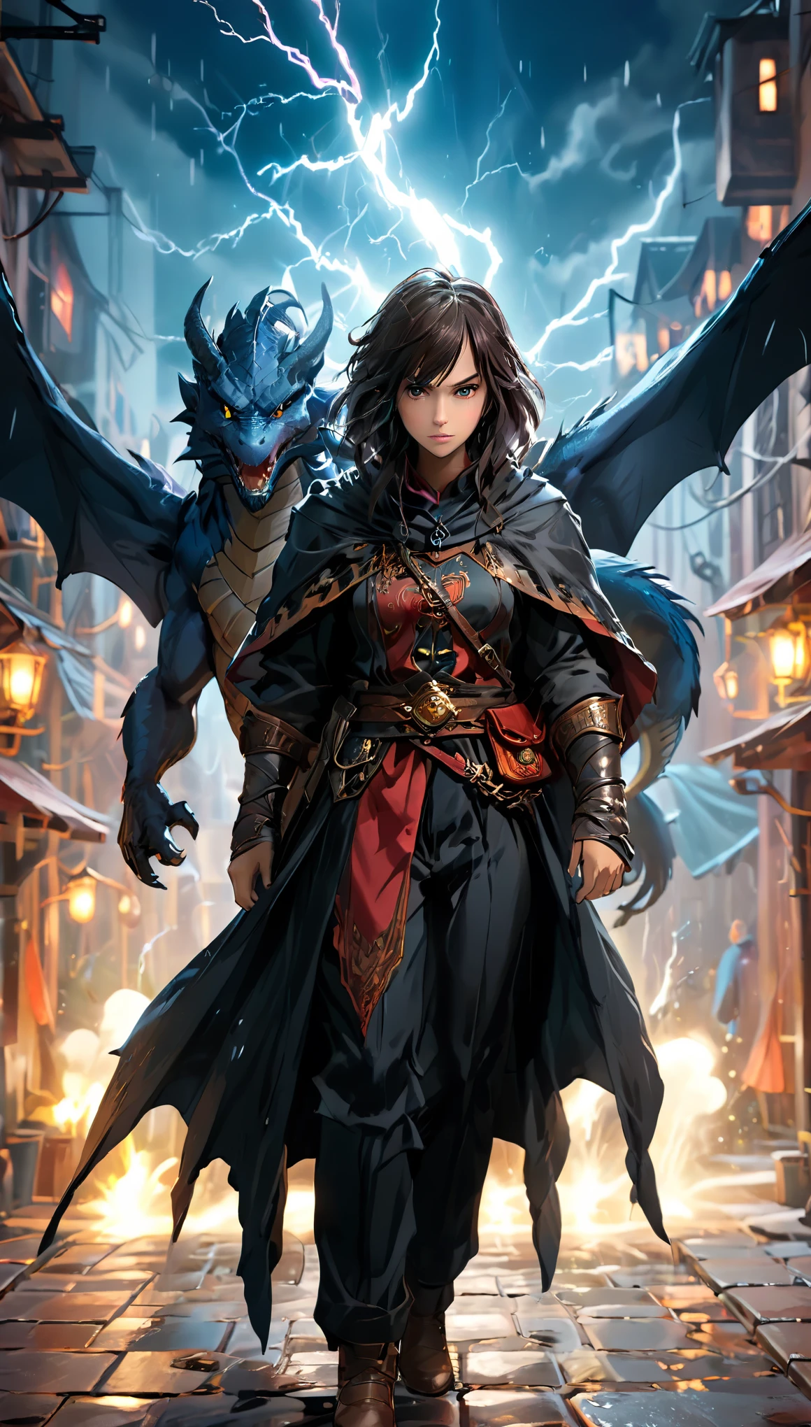 Flat coating,Vector illustration,lightning,Dungeons and Dragons,flying dragon,full body portrait,colorful,depth of field,8K,best quality,masterpiece,movie lighting,Super fine,super detailed,complicated,cinematic perspective,CG art,