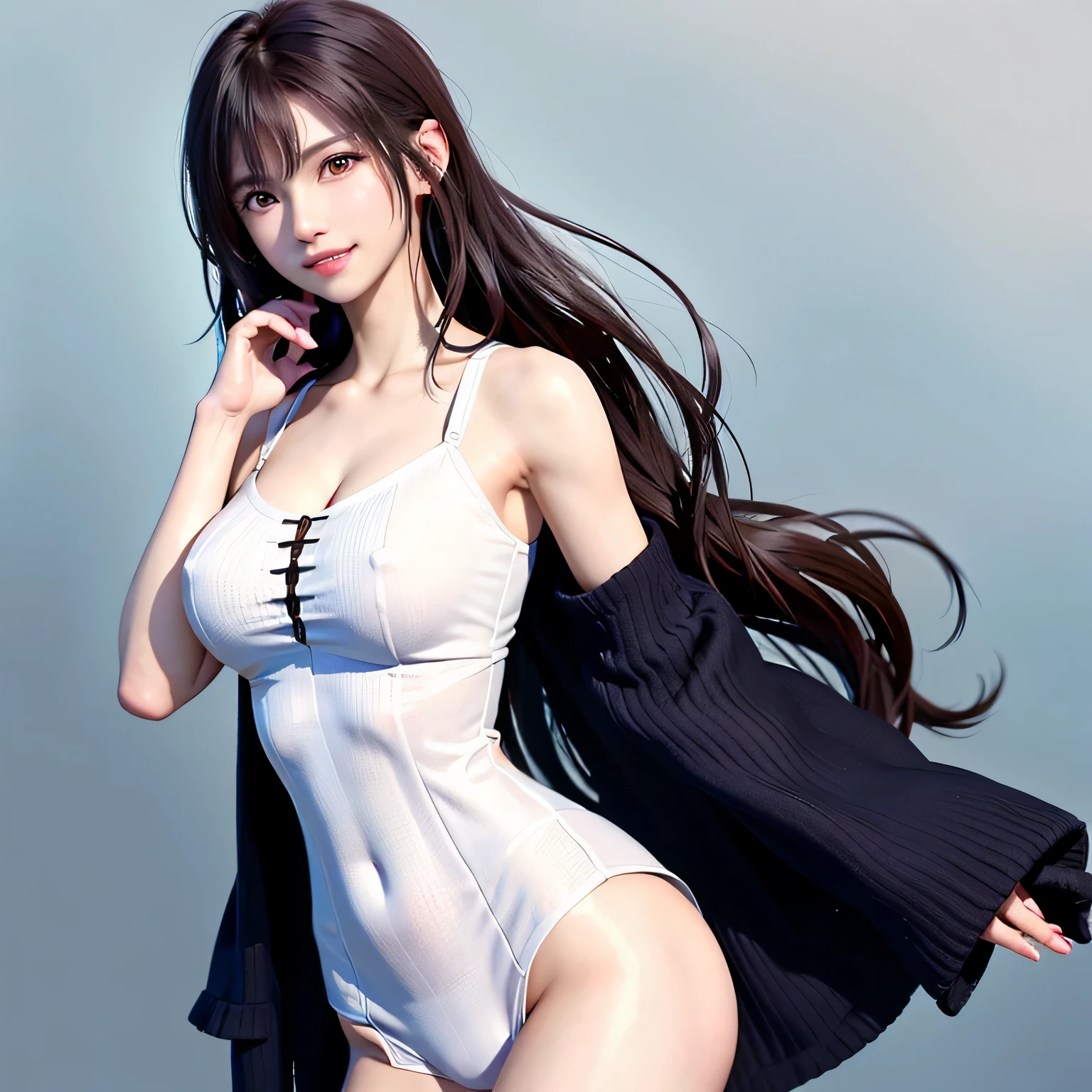 very huge breasts、exposed chest、Areola is protruding,、 place your hands behind your back.、(( stand upright、tilt your head ))、Cleft stress、azur lane、huge breasts、portrait、perfect angle、professional quality、High resolution、perfect contrast、perfect lighting、perfect composition、perfect wife、perfect skin、perfect hands、perfect fingers、perfect breasts、perfect hair、perfect face、A masterpiece that expresses realistic facial features、brown purple hair、long neck、please show me your ears、laugh happily、beautiful teeth、Pretty adult supermodel with long legs、long neck、long neck、small face、beautiful clavicle、There'There's a light in my eyes、perfect face、perfect body、perfect fingers、perfect arms、perfect hands、face becomes smaller、money is better than beauty、look closely at the camera、((really blank white background、Really pure white blank background))、perfect anatomy、very big breasts、very big beautiful breasts:2.0、very large beautiful areola,,,,,,,,:2.0、extra large size、28 years old、adult charm、cute、spotless、smile、open your mouth just a little、Smile really happily、 Beautiful hair ponytail fluttering in the strong wind, (Depth of the bounds written:1.5、Blurred:1.5)、