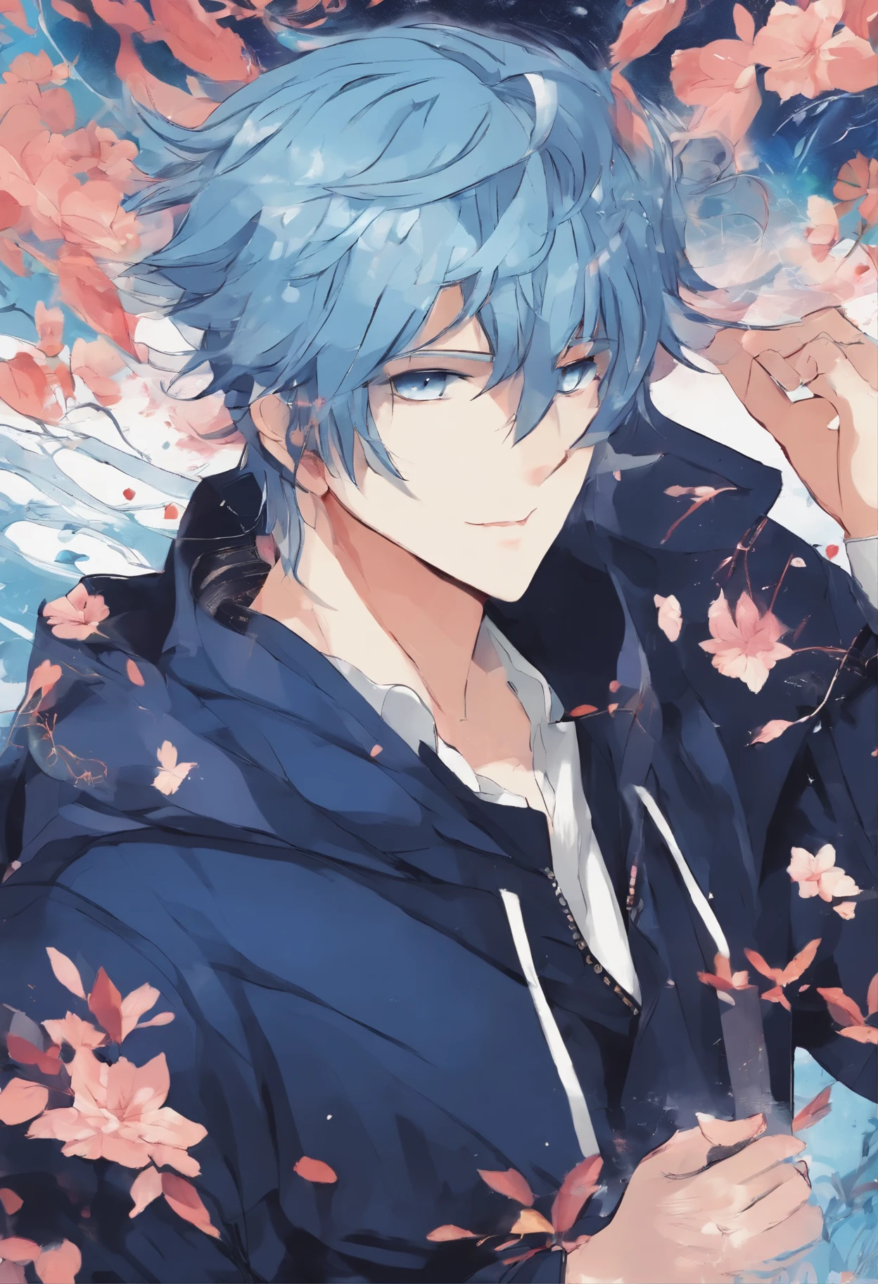 A Handsome Man With Dark Blue Hair and Light Blue eyes, Wearing a