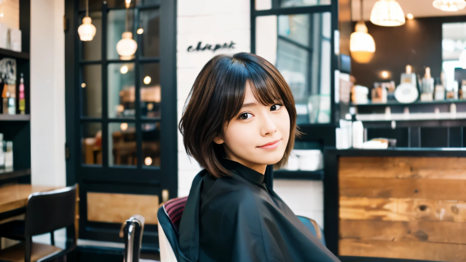 ,beauty salon model,haircut model woman,Photographed inside the cafe,Stylish cafe in New York,Japanese idol