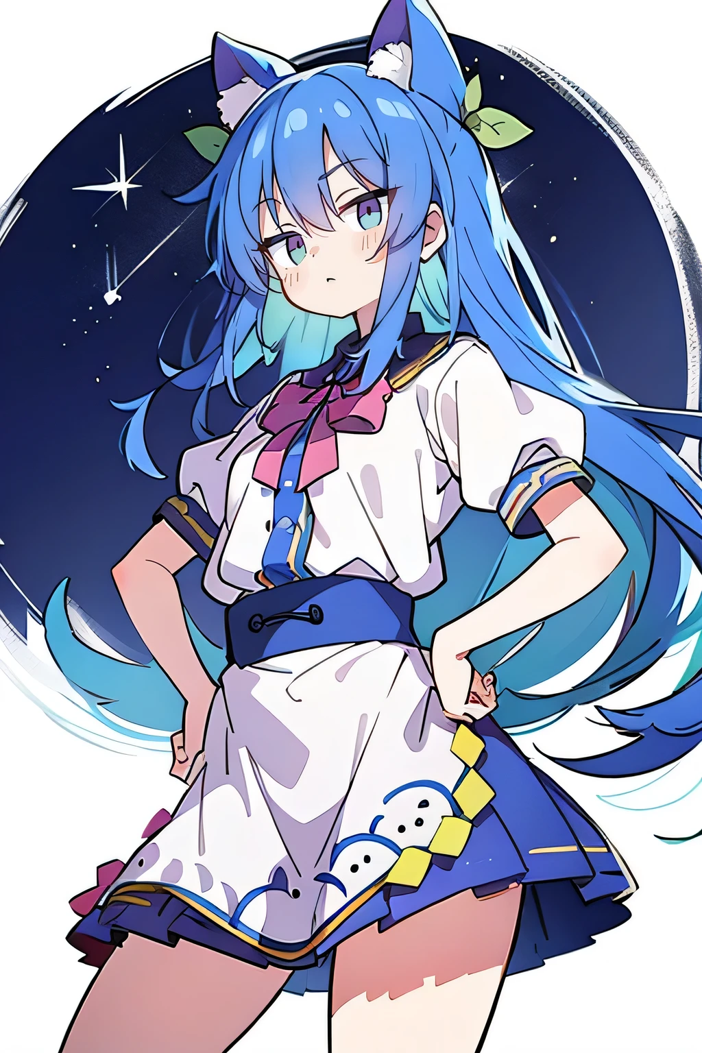 (masterpiece),best quality, expressive eyes, perfect face, 1girl,
Put your hands on your waist,fair, Gorgeous,Japanese cartoons,girl,lola,Hina Angel, blue hair, blue haired, floating clothes,Grab your waist, Grab your waist, hands on hips , hands on hips,flat chest,sit on the floor,starry sky,