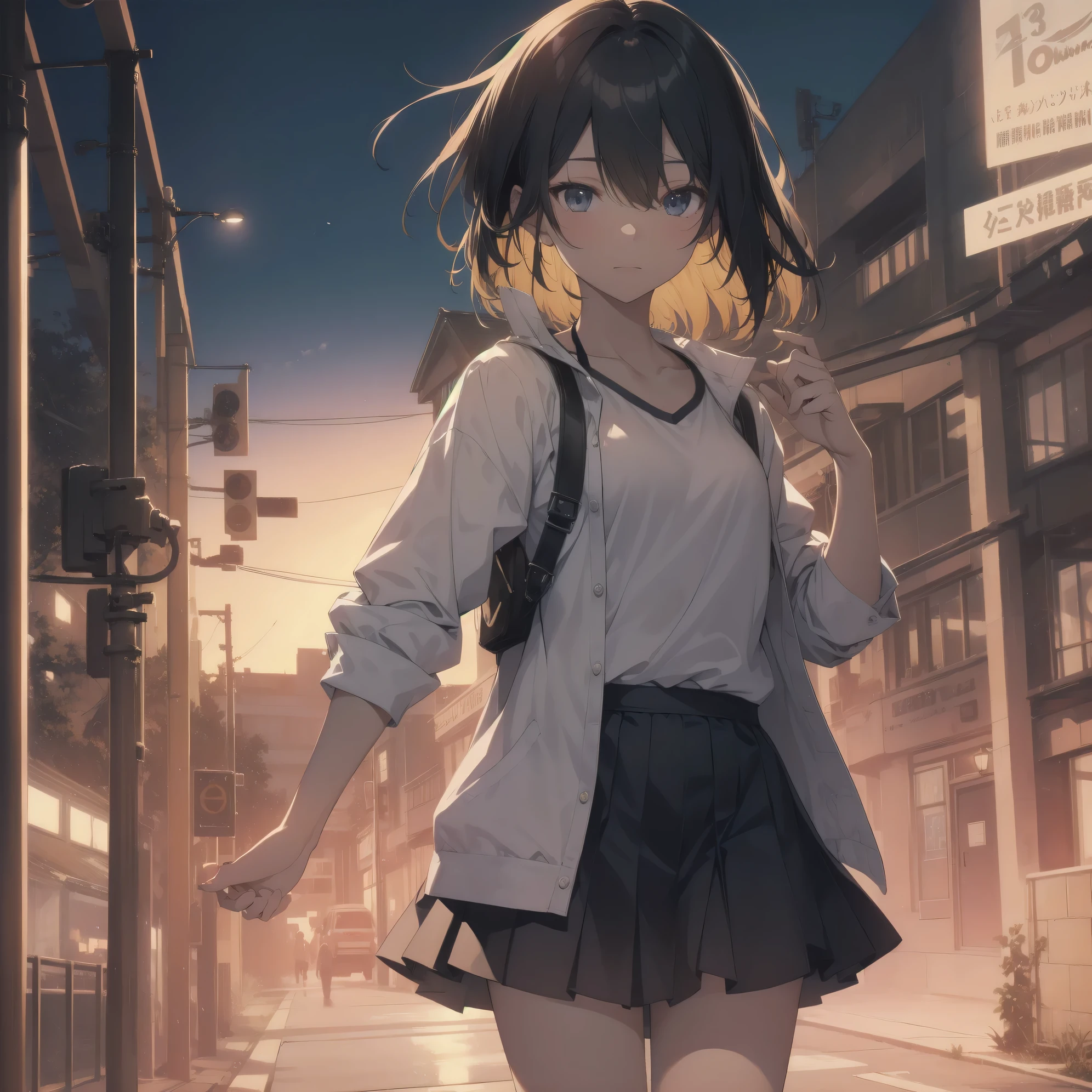 ultra-absurdres-Top quality by art God, ultra-detailed, high resolution, anime moe artstyle, best anime 8k konachan wallpaper, pixiv contest winner, perfect anatomy,break, 1girl, (Please draw a girl walking sleepily to school alone. )break,(Solo,little female, 13-year-old:1.3),Full limbs, complete fingers,a junior high school student, Attractiveness of immature bodies, (very short hair), short cut, flat chest, , small butt, small black eyes, beautiful detailed eyes, well-proportioned iris and pupils, expressive eyes, highres detailed hair, soft expression, school_uniform, pleated skirt,(Detailed Lighting), (Detailed background), in the School commute route. break,super detailed skin, Best cinematic lighting powered by famous artist, 8k,beauty illustration,photoshop_(medium),very aesthetic,break,((artist:fujiyama )), artist:akinashi yuu ,artist:oyari ashito ,artist:kantoku ,