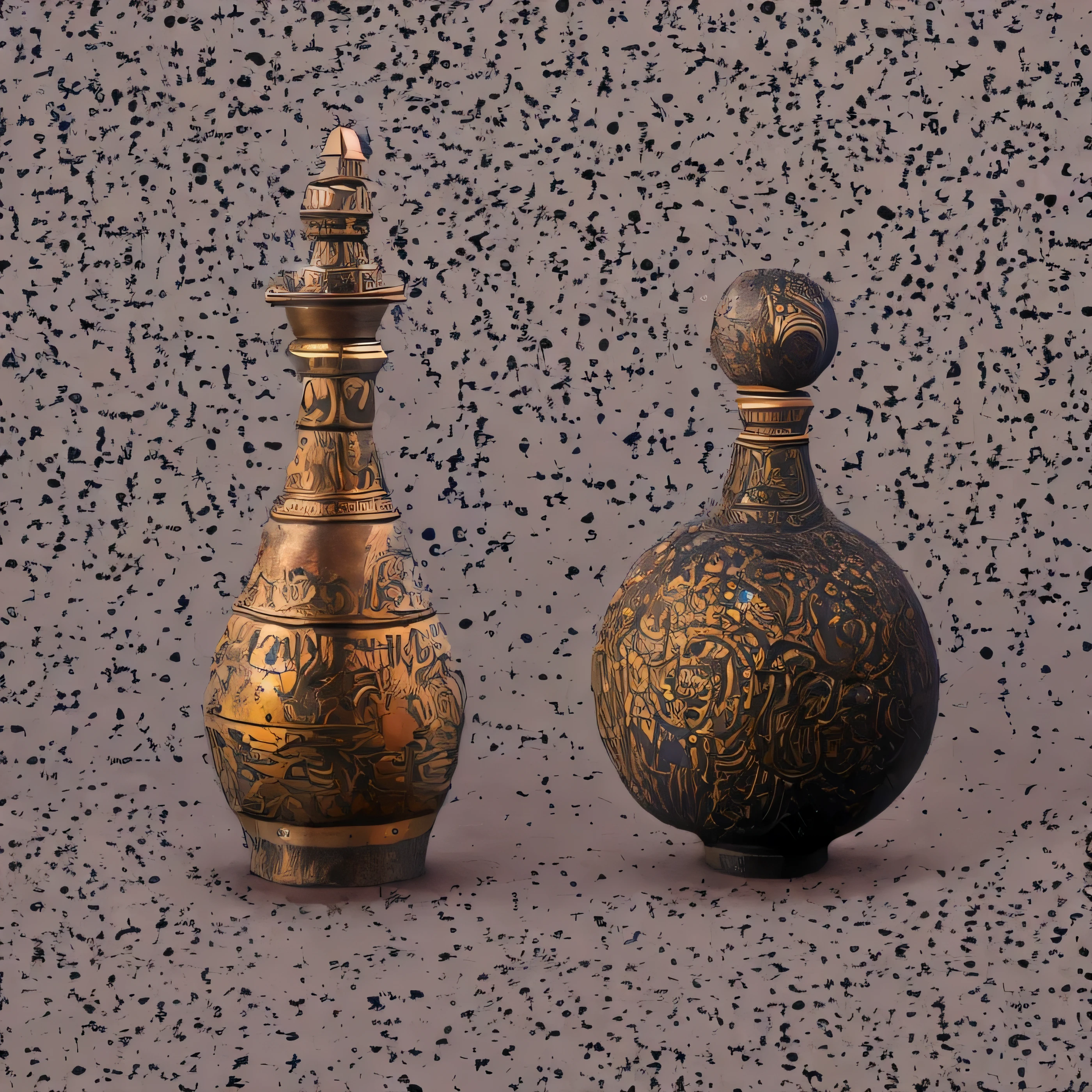 The bottle is placed on the stone，Overall height 28 cm，There is a lid on it，hinged thread，The clasp is tight。The shape of this copper purification bottle is similar to the copper purification bottle unearthed by the monk Taraki at the shrine.，It can be concluded that it is a relic of the Tang Dynasty