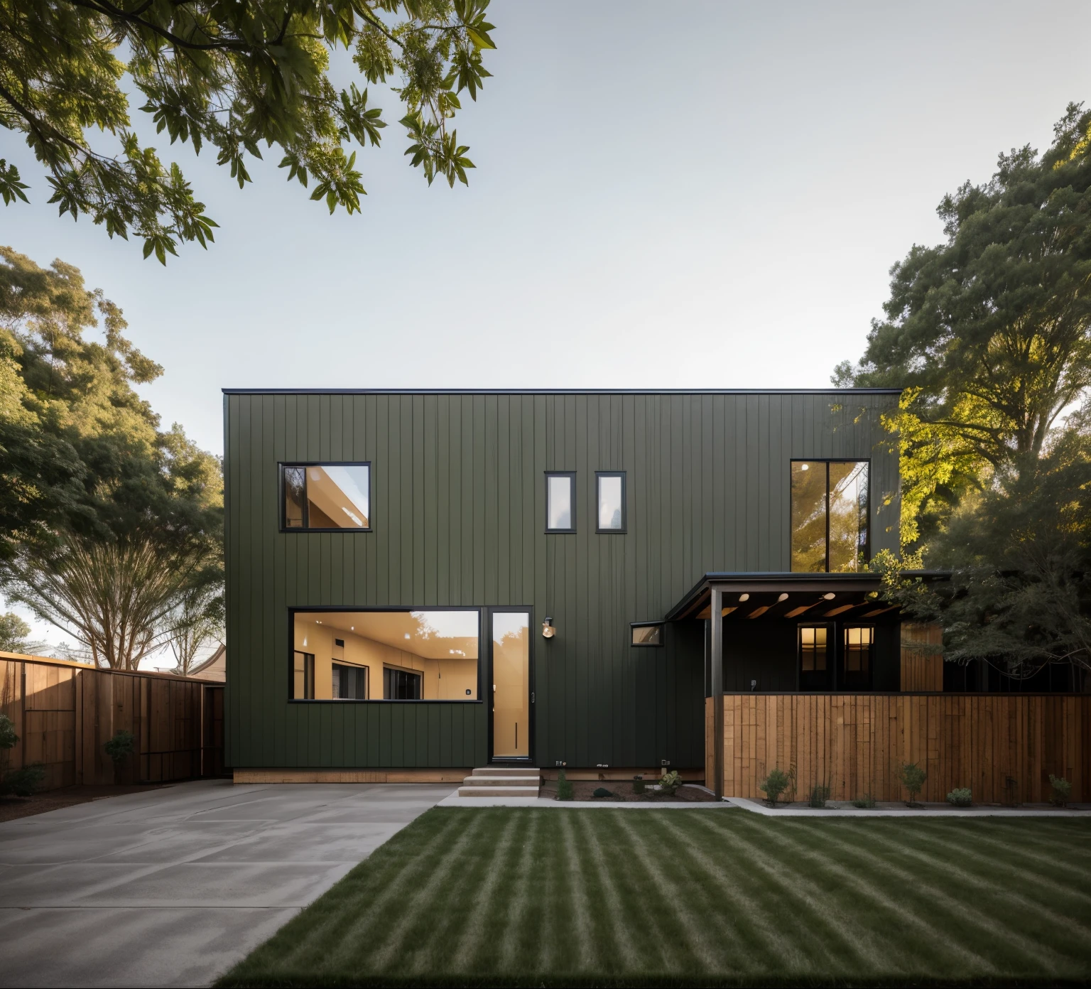 house exterior industry style, dark yellow and green color scheme, like an oldtime industry factory,raw materials, exposed structural elements, and simple, clean lines,rough-hewn steel, polished concrete, glass, and exposured brick,