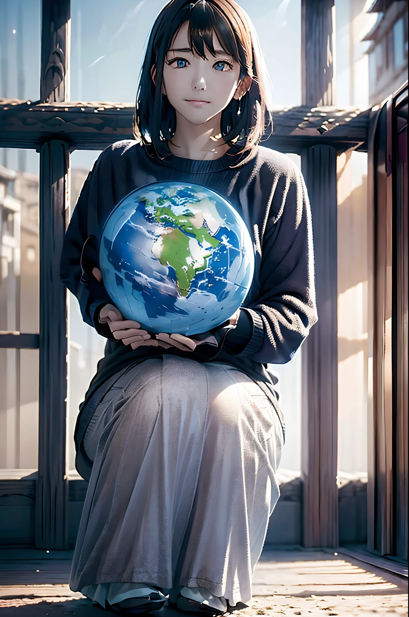 A world is a fixed color,、Gives a soft light.The sky is an unimaginably cold color, and the earth is fixed.,with a sharp contrast.