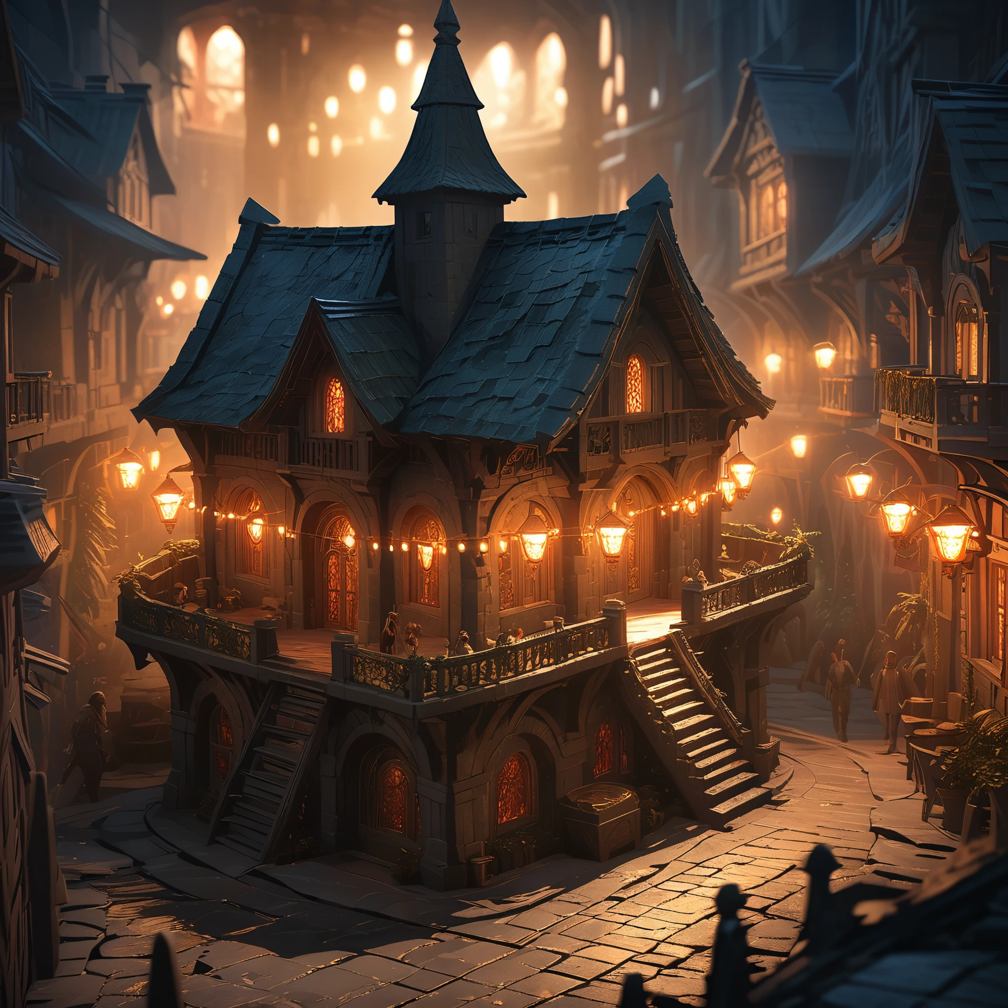 Rich details,Dungeons and Dragons,Isometric architecture,Magic House,magic circle,Gorgeous magic,Glowing special effects,depth of field,Overclocked renderer,movie lighting,Ultra-fine,super detailed,CG art,