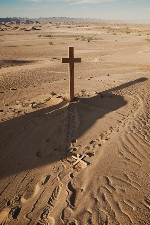 make a christian cross in the desert with words Glory be to god