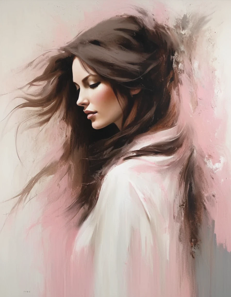 white on white painting of a faceless woman with no eyes, nose or mouth, her face is gone, just a smear, her hair is wild and fades into the canvas, hard thick brush strokes, rusty debris, dark gray and pink, candid portraits, layered translucency, hard edge painter, multi-layered figures, photo-realistic techniques, Coby Whitmore, Daniela Uhlig, Phil Noto --ar 9:16 --s 750 --v 5.1