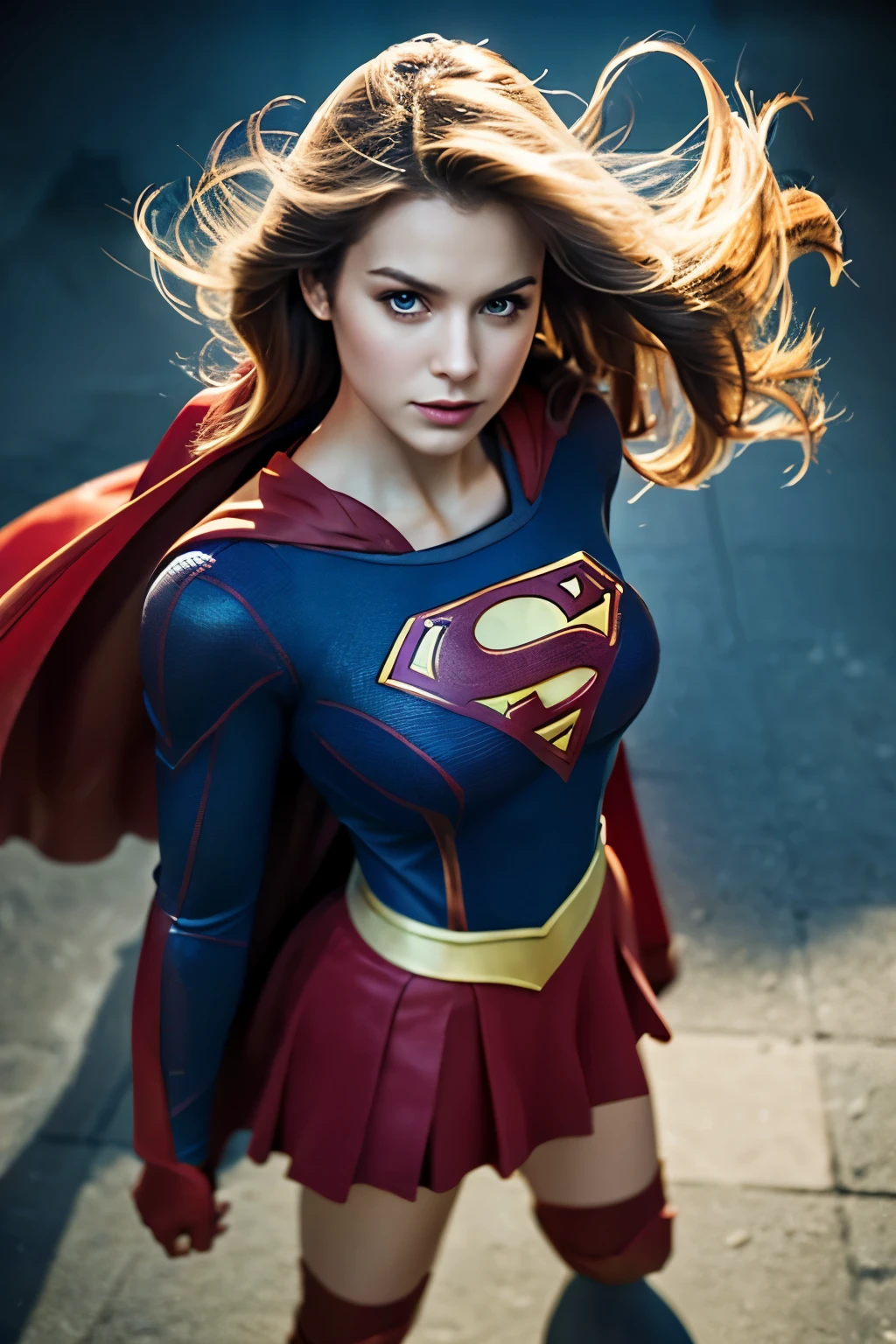 Portrait of Supergirl, gorgeous, dynamic pose, highly detailed, perfect composition, UHD, intricate