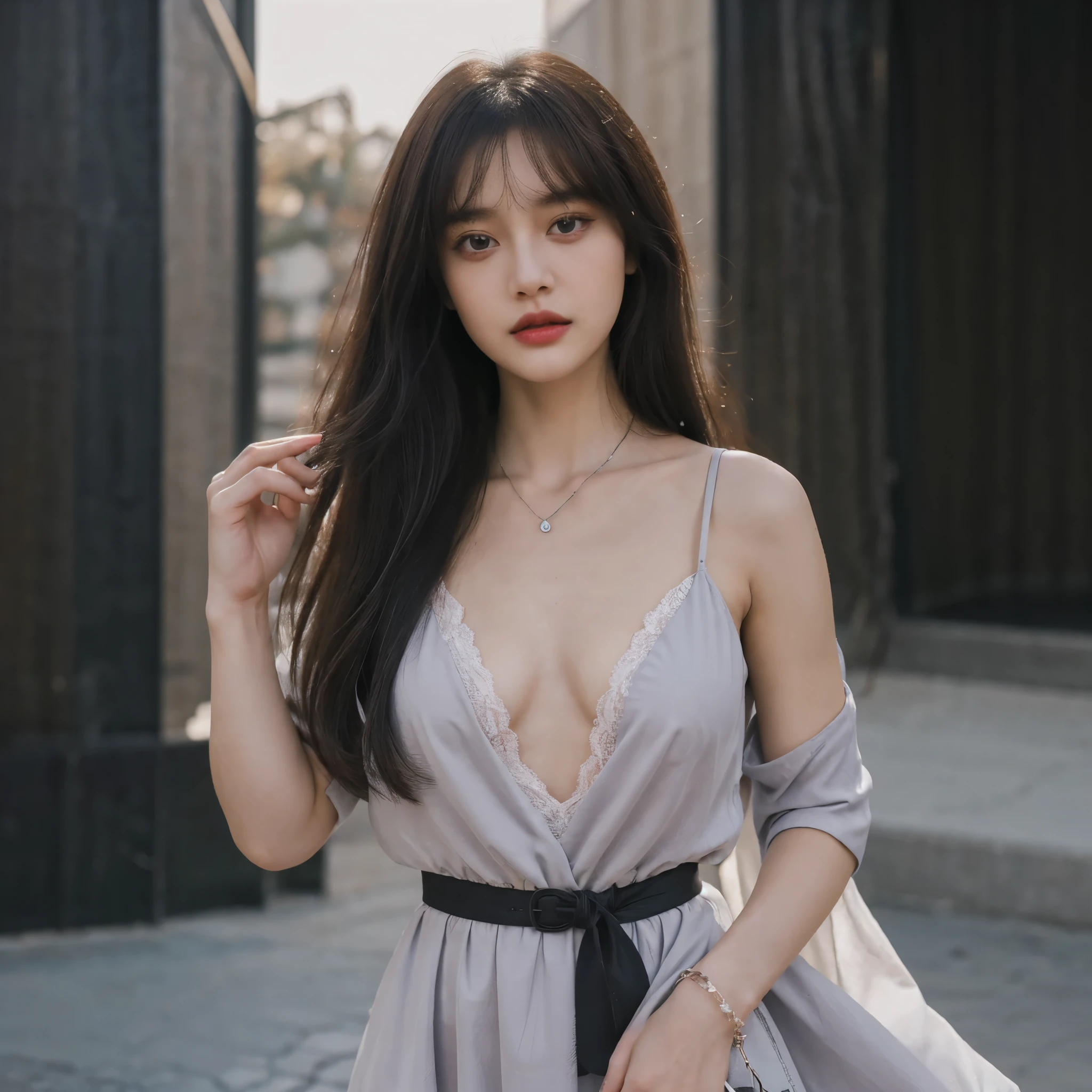 one girl, 27 years
Height: 168 cm
Body type: slim
Hair:
Color: blue-black
Length: long, straight
Bangs: center parted
Face: Shape: Oval
Skin color: pale, porcelain
Eyes: dark, almond-shaped with a purple tint
Lips: ripe cherry color
Features: Small crescent-shaped scar under left eye
Dress:Color: Black Velvet
Style: long, flowy, deep V-neck
Decor: lace, silver belt, images of moon phases
Black high heels with silver buckles
Silver earrings in the shape of spiders
Necklace with moon pendant
Rings with images of ravens and stars
под дождём
