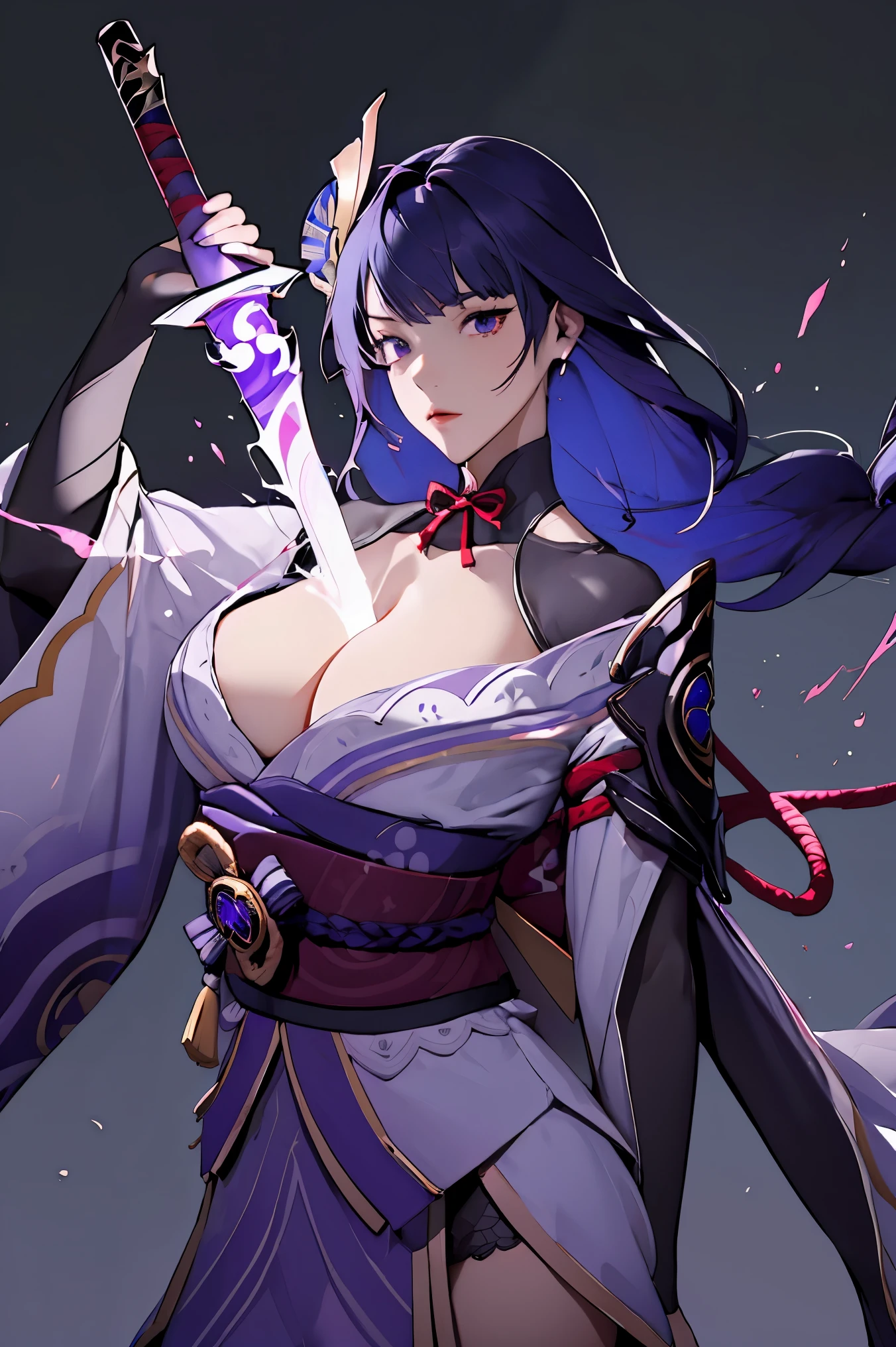 Raiden_shogun is pulling a blade from her chest