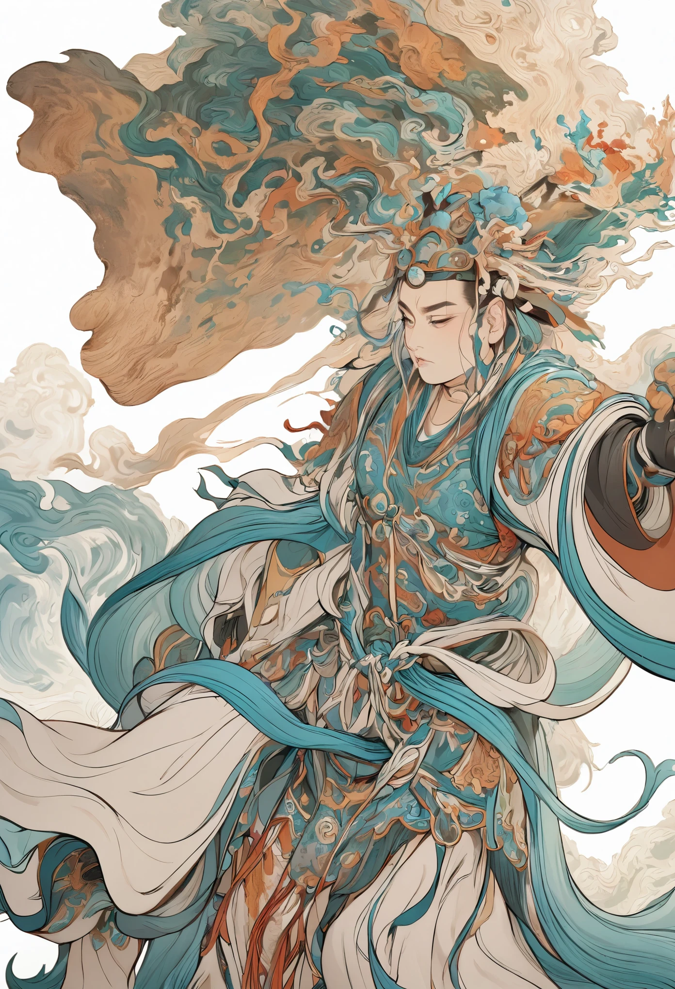 (masterpiece, best quality:1.2), yongle_style,1man,white background