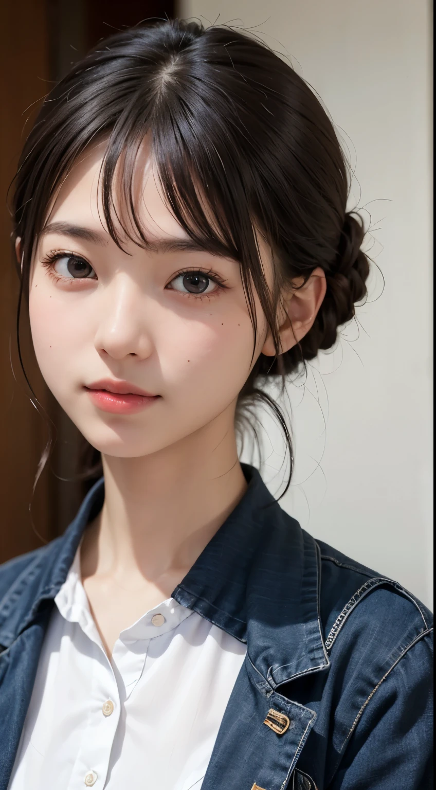 (masterpiece:1.3)、Super detailed finish、(High resolution、8K:1.3)、(highest quality、Ultra-realistic as a photo:1.5)、sharp focus, 超High resolutionの顔、the face is in focus、Ultra high definition and beautiful eyes、Eyes are symmetrical:1.3、High-definition and beautiful skin、firm skin、close up of face、1 high school girl、uniform、、very cute、very cute、natural makeup, glossy lips、strange expression, wet eyes:1.3, blush:1.3, embarrassing:1.3, Staring upwards at the camera:1.3)